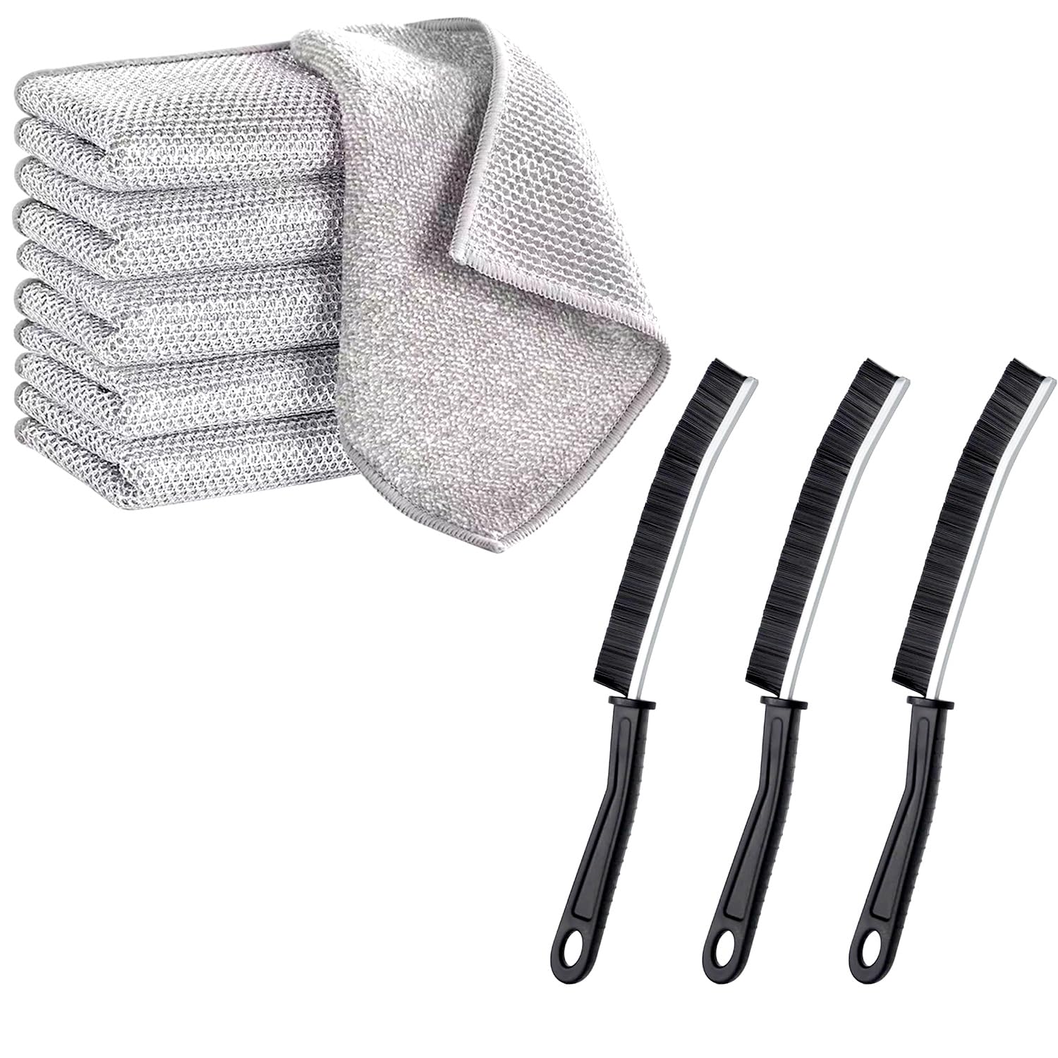 5-Pack Non-Scratch Steel Wool Pads + 3 Brushes, Grey+Black, 20*20cm/23cm