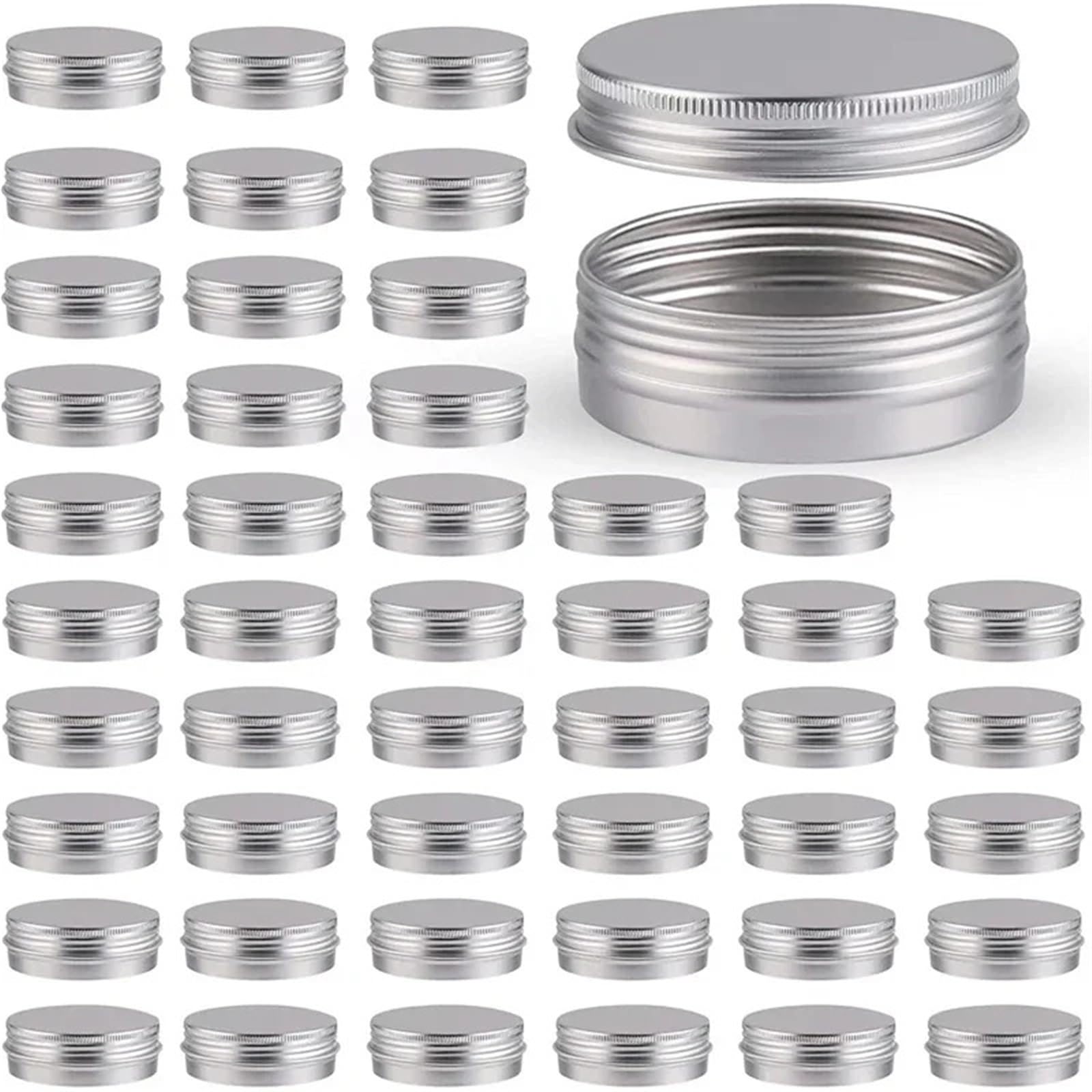 lata de aluminio, Latas con tapa de rosca aluminio, redondas y vacías, 5-60g, plateadas, for Salve, especias, velas, lápiz labial, 10 Uds(10pcs X 60g)