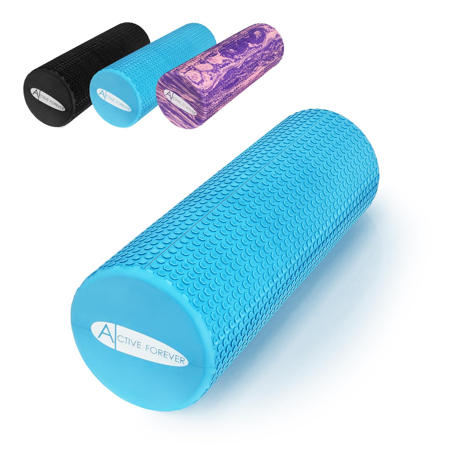 ACTIVE FOREVER Solid Floating Dot Foam Roller，Relieve Muscle Tension&Promote Circulation，High Density Massage Rollers for Back, Legs, Fitness, Yoga, Pilates-Blue（45cm*15cm）