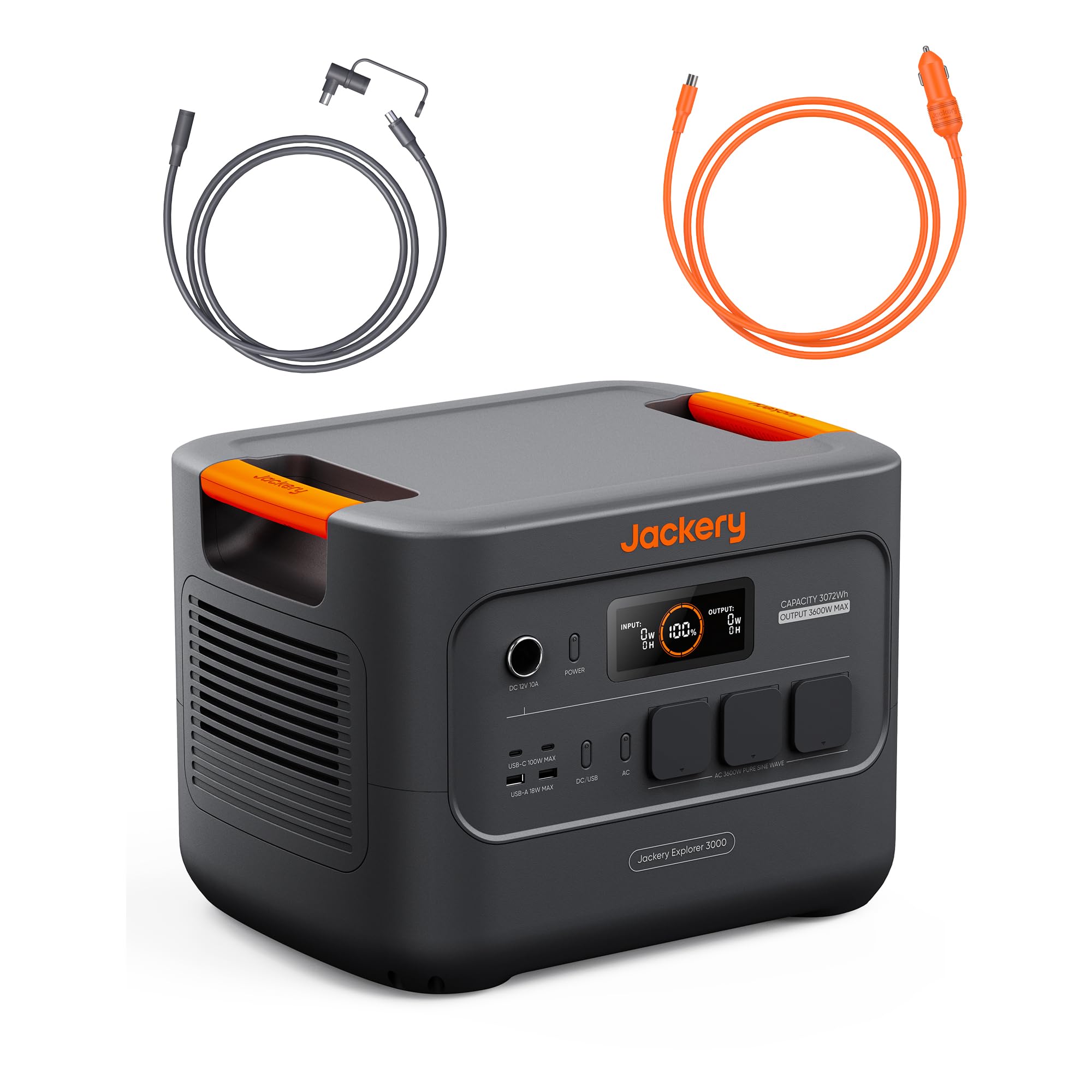 Jackery E3000 v2 Powerstation mit Kfz-Kabel & 5 m Verlängerungskabel | 3072Wh LFP-Solargenerator mit 3600W AC (7200W Spitze), 2x100W USB-C PD, 1,8 Std. Schnellladung für Off-Grid, Garten, Notstrom