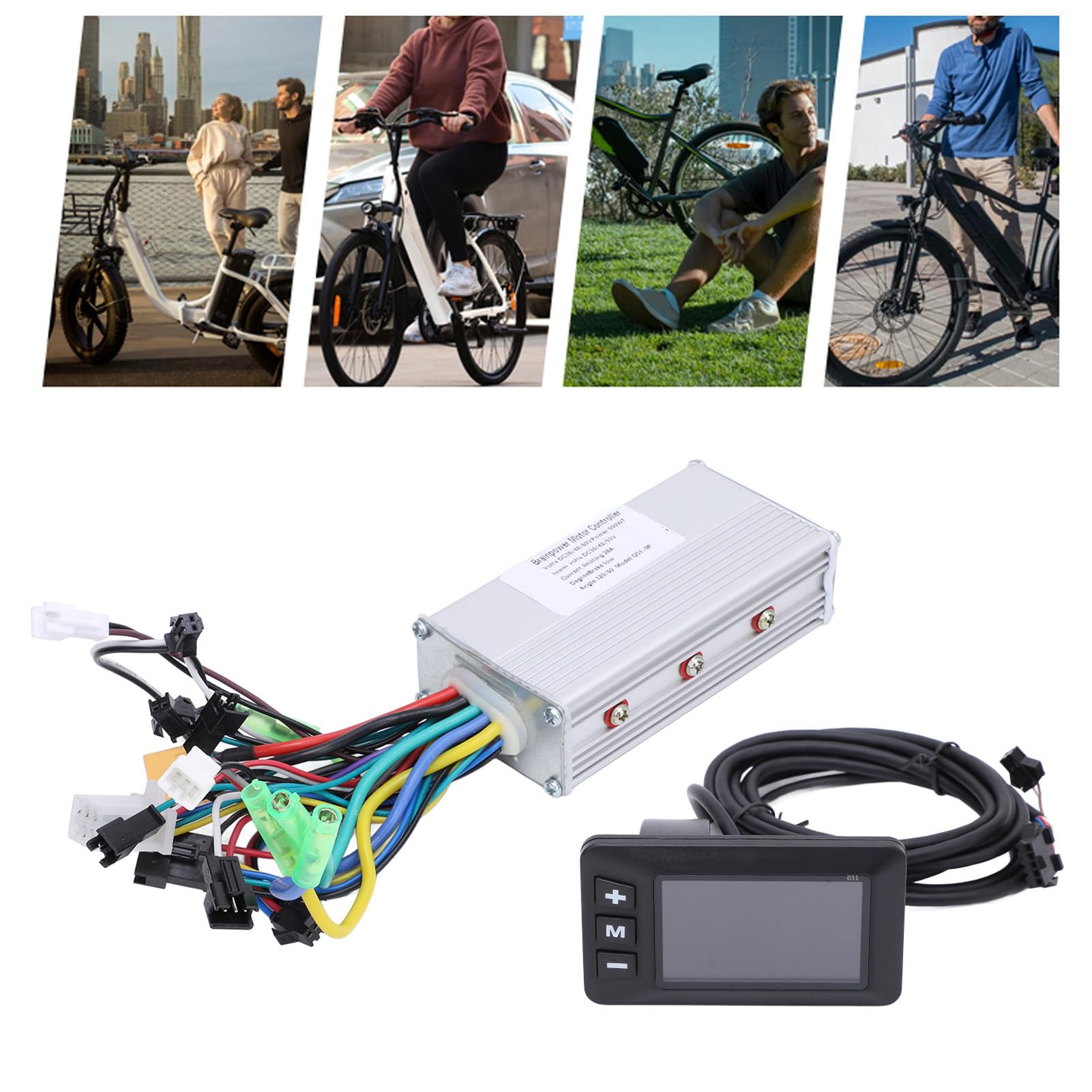 Kit Controller Brushless Bici Elettrica, 28A 36V 48V 60V 500W Controller Onda Sinusoidale 3 Modalità Centralina Bici Elettrica con Display LCD G51