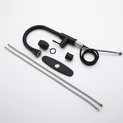 Miniatura 9 de Grifo de cocina negro mate con rociador desplegable Grifo de fregadero de cocina de alta presión, grifo comercial de acero inoxidable con 3 modos