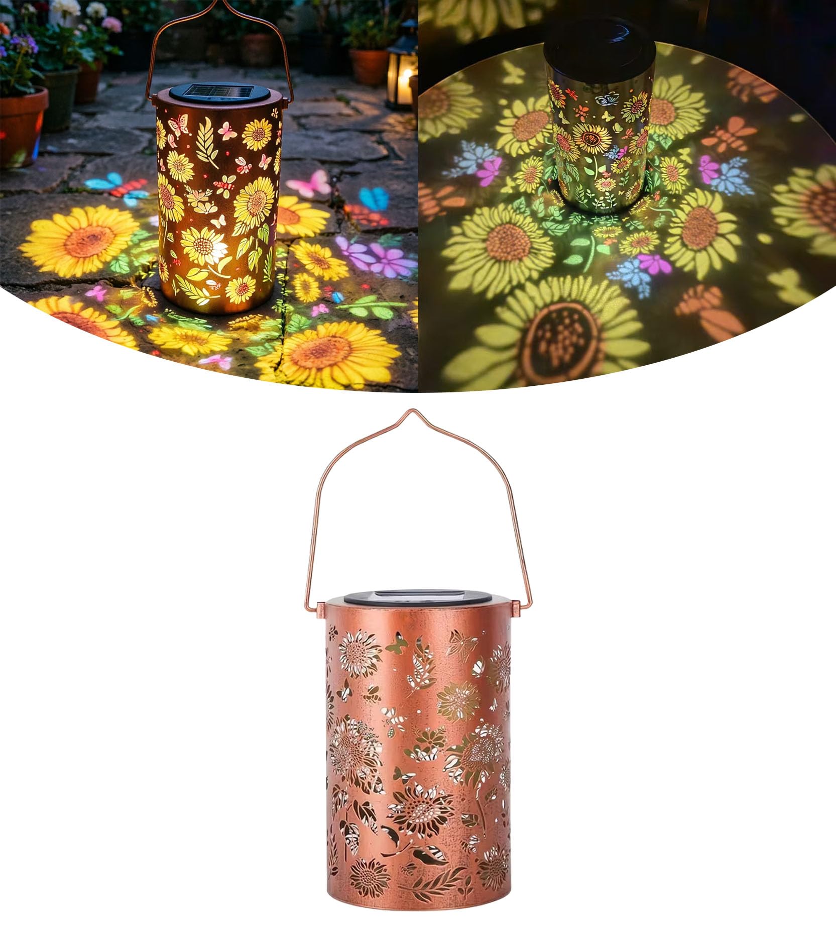 Colorful Sunflower Glow Solar Garden Lantern,IP65 Waterproof Solar Hanging Light with Colorful Butterfly Pattern, Decorative Solar Lamp for Garden Balcony Yard Pathway, Perfect Gift for Women