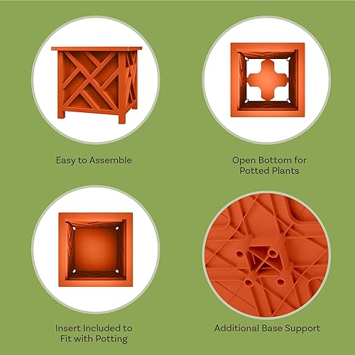 Miniatura 2 de Pure Garden Macetero con diseño de celosía, 15.5 pulgadas, maceta decorativa cuadrada para flores o plantas al aire libre, porche delantero,