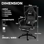 Dowinx Chaise de jeu en tissu respirant chaise avec coussin de ressort de poche, confortable chaise de bureau avec gel Pad et sacs de rangement, chaise de jeu de massage avec repose-pieds, noir