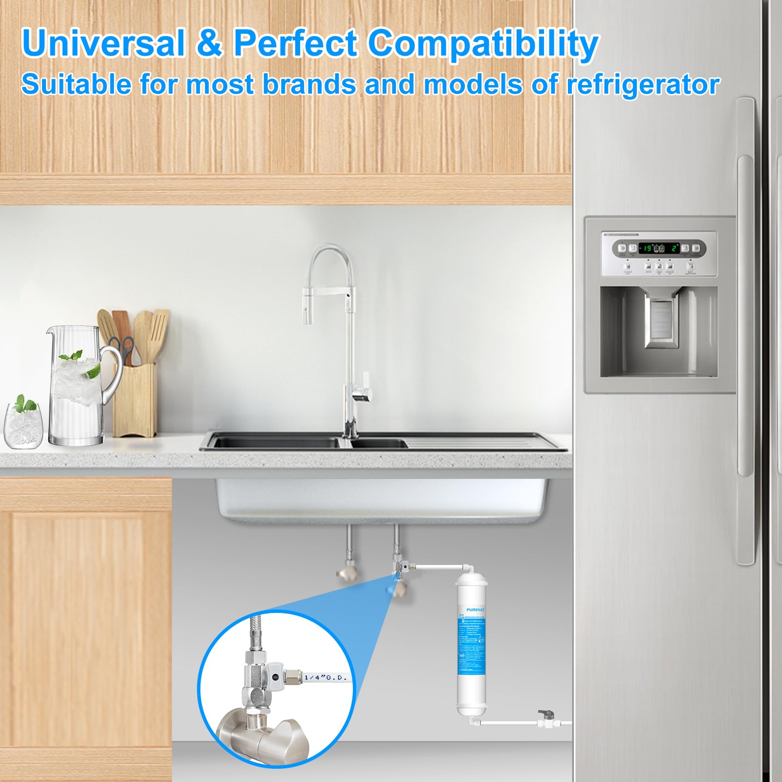 Inline-Wasserfilter-Set Für Kühlschrank & Eismaschine – 6,35 Mm Schnellanschluss, Aktivkohlefilter, Inkl. Zubehör Für Einfachen Einbau