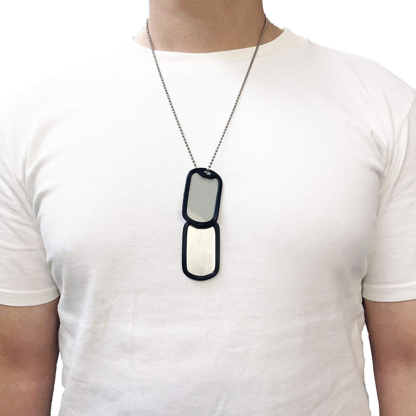 Set of 2 Blank Stainless Steel Military Dog Tags - Nickel-Plated Army Style ID Tags with Ball Chains & Silencers - Image 3