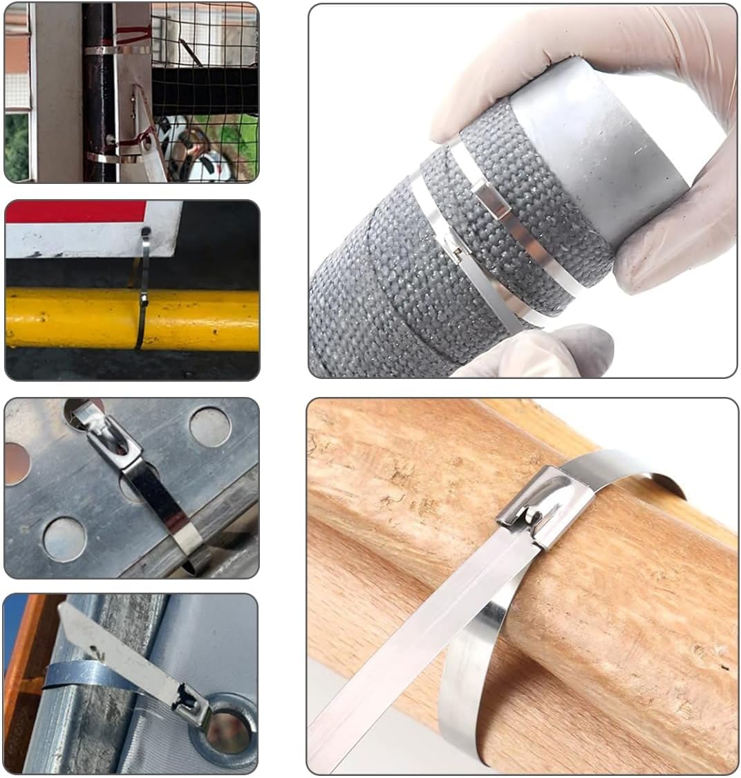 304 Stainless Steel Zip Ties Heavy Duty Metal Wire Ties, 18 inch, 250PCS, Multi Purpose Self Locking Cable Ties for Outdoor & Workshop Use