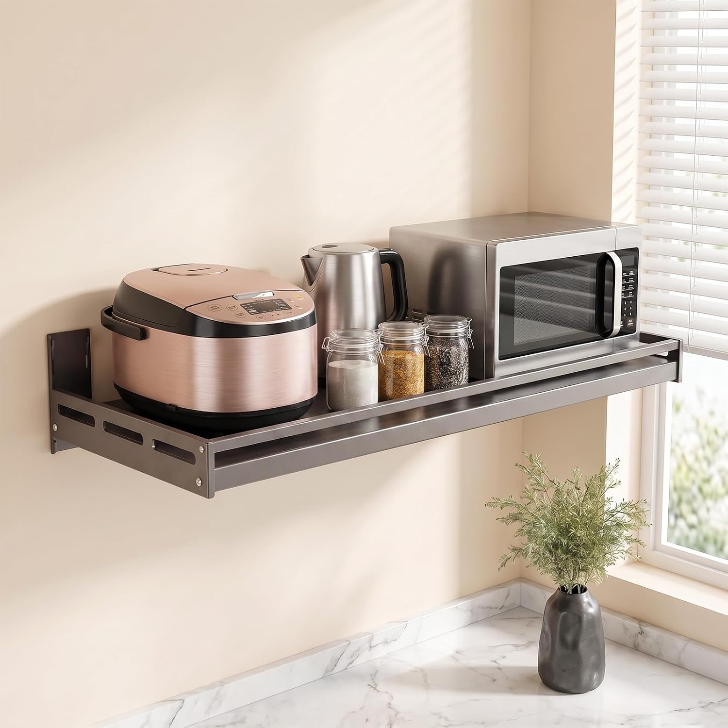 Wall Shelf, 14 x 31.5 Inches Commercial Wall Mount Floating Shelving for Restaurant, Kitchen, Home and Hotel, with Raised Lip and Side Rails, Carbon Steel