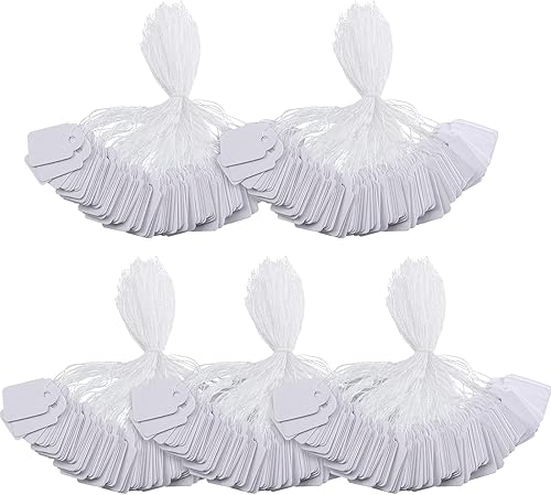 Miniatura 4 de Outus Paquete de 500 etiquetas de precio en blanco con etiqueta de precio blanca con cuerda adjunta, etiqueta colgante para escribir para vender
