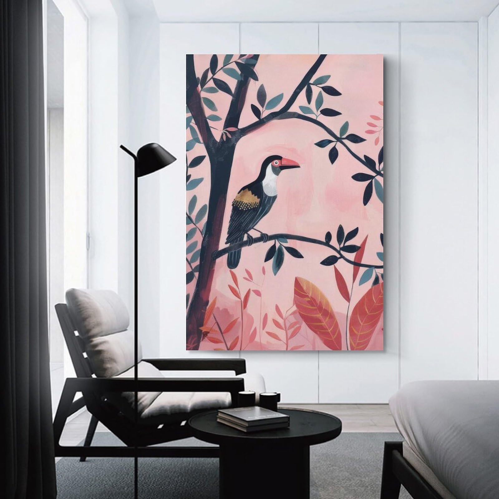 Junmoney Unframe-Style-5 Bird On Branch Hanging Wall Art, 16X24inch(40X60cm), For Bedroom Decor, Cosy Corners Or Studios, An Easy Wall Refresh For Bedrooms