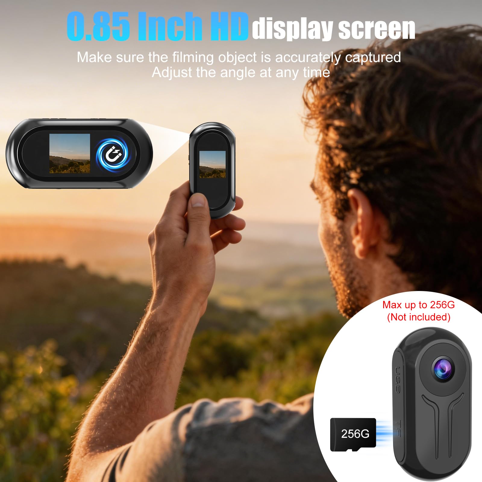 OBEST Mini Camara Deportiva WiFi Cámara Accion 2K 360 Cámara Casco Moto | Bodycam Magnética con Pantalla 0,85" Visión Nocturna, Vlog POV Camera Corporal Video Esquí Ciclismo Viaje, Negro
