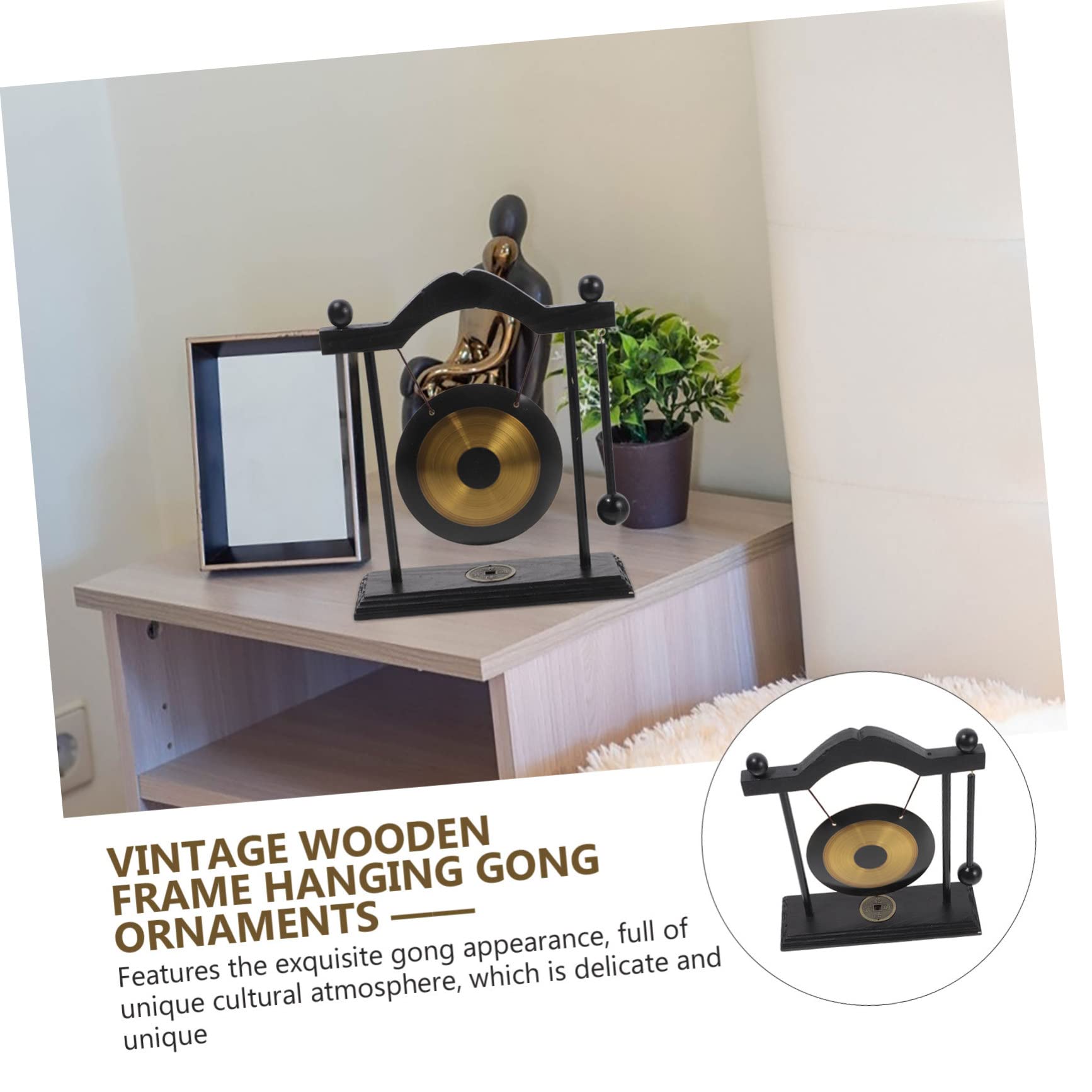 Alasum Unique Feng Shui Decor for Home Brass Gong Adornment Desktop Gong Ornament Chinese Gong Instrument for