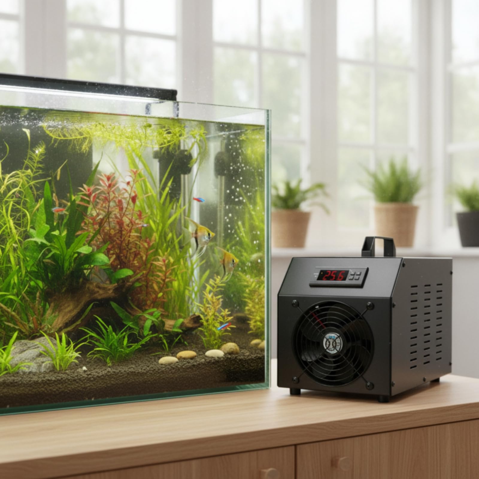 Gralara Refrigeratore con Display Digitale Compatto Silenzioso per Acquariofili, Acquario Marino, Pompa Dell Acqua E Tubo Inclusi
