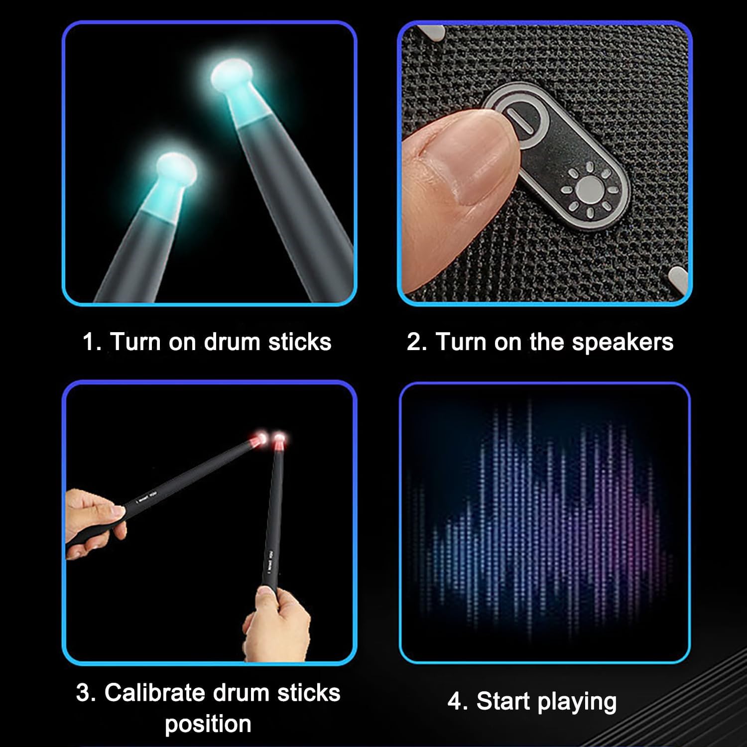 Electric Air Dum Set di batteria portatile per percussioni rock per adulti per principianti Praticanti Set di batteria ad aria, kit di batteria elettronica con bacchette Sensore piede Altoparlante