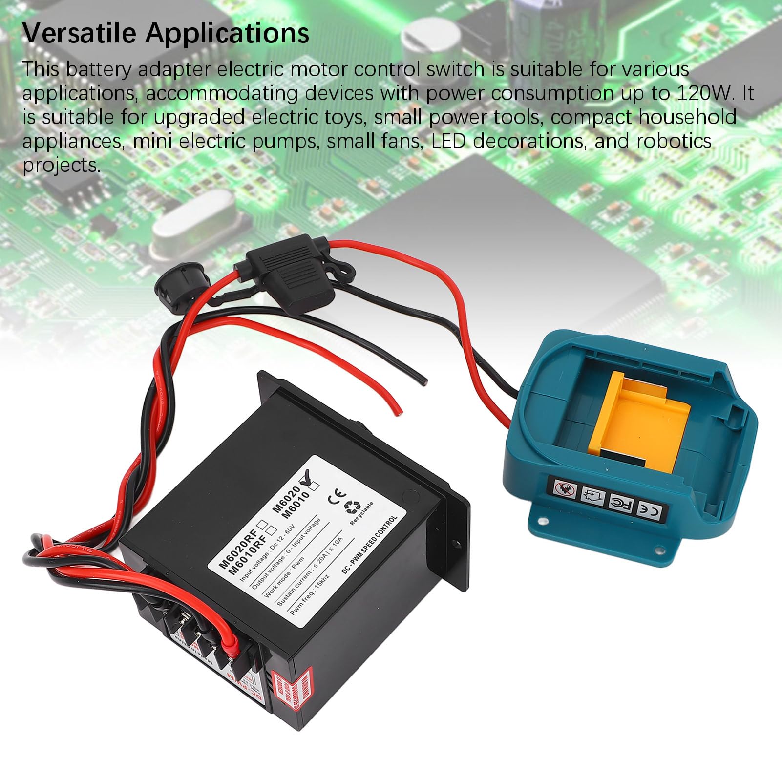 18V Adattatore Batteria Controllo Velocità Motore Kit, ABS DC PWM