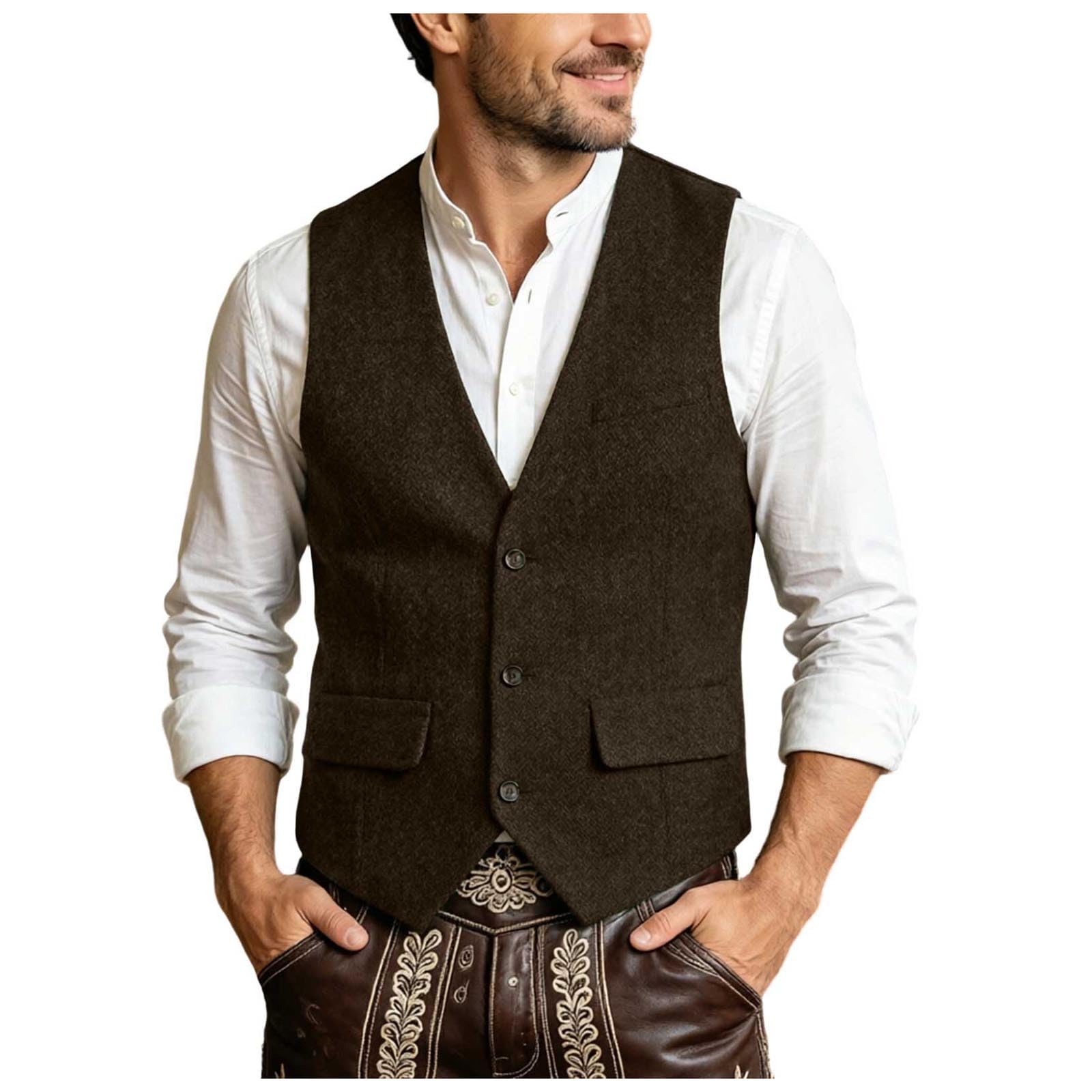 Plus Size Waistcoat Mens Single Breasted Casual Big Tall Beer Festival