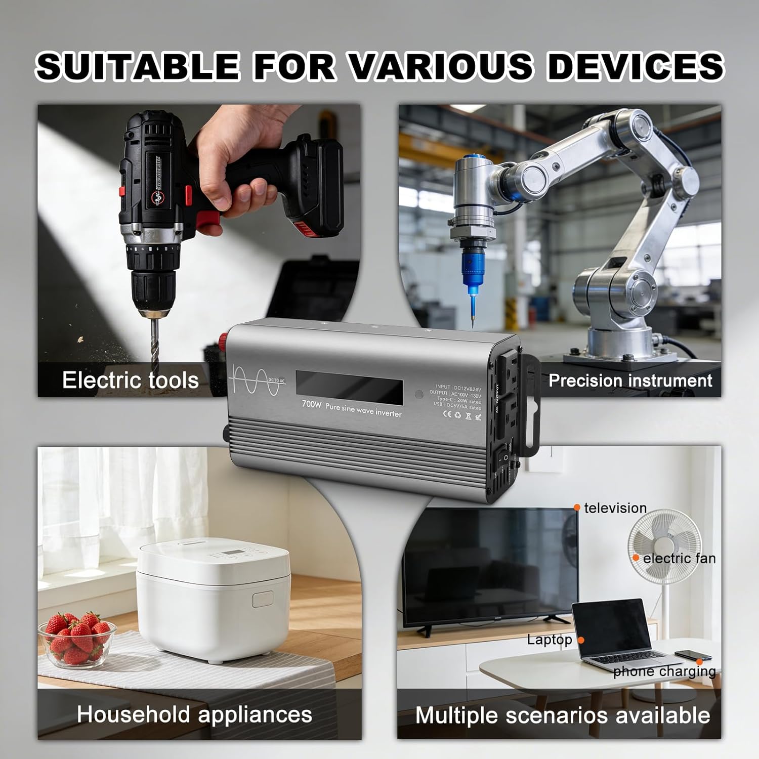 1000W Pure Sine Wave Power Inverter with Digital Display,Dual AC Outlets & Fast Charging USB/Type-C,12V/24V to 110V AC Converter with Overload Protection for Car RV Truck Home Camping