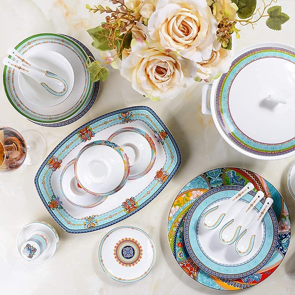 Ceramiczne zestawy zastawy stołowej – nadaje się do kuchenki mikrofalowej i zmywarki, porcelanowy zestaw naczyń, talerze i miski, elegancka zastawa stołowa do domowej restauracji i na imprezy