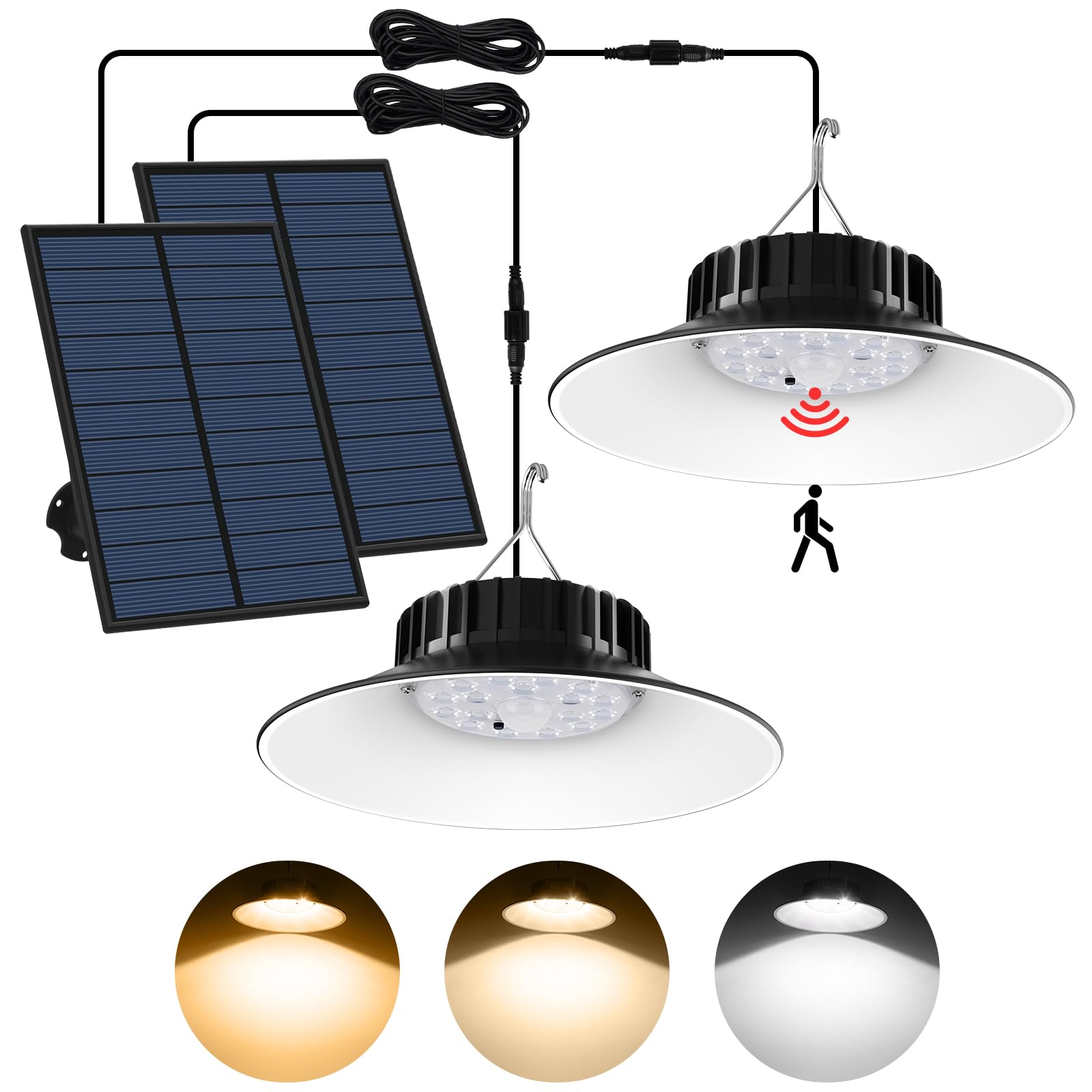 T-SUNUS Lampada Solare da Esterno, Lampada a Sospensione Solare con Sensore di Movimento 3 Modalità IP65 Impermeabile Dimmerabili Luci Solari a Sospensione