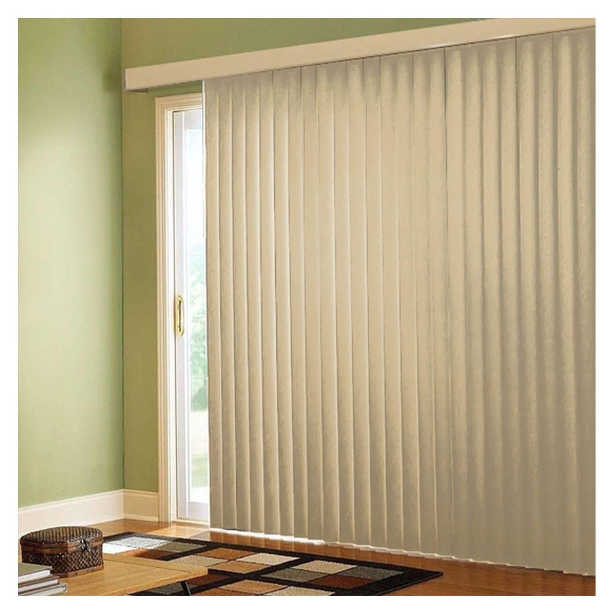 BlindDen - Vinyl Vertical Window Blinds for Home - Vertical Blinds for Sliding Glass Doors - Havana Golden Sand, 58" Wide x 48" Long Cordless