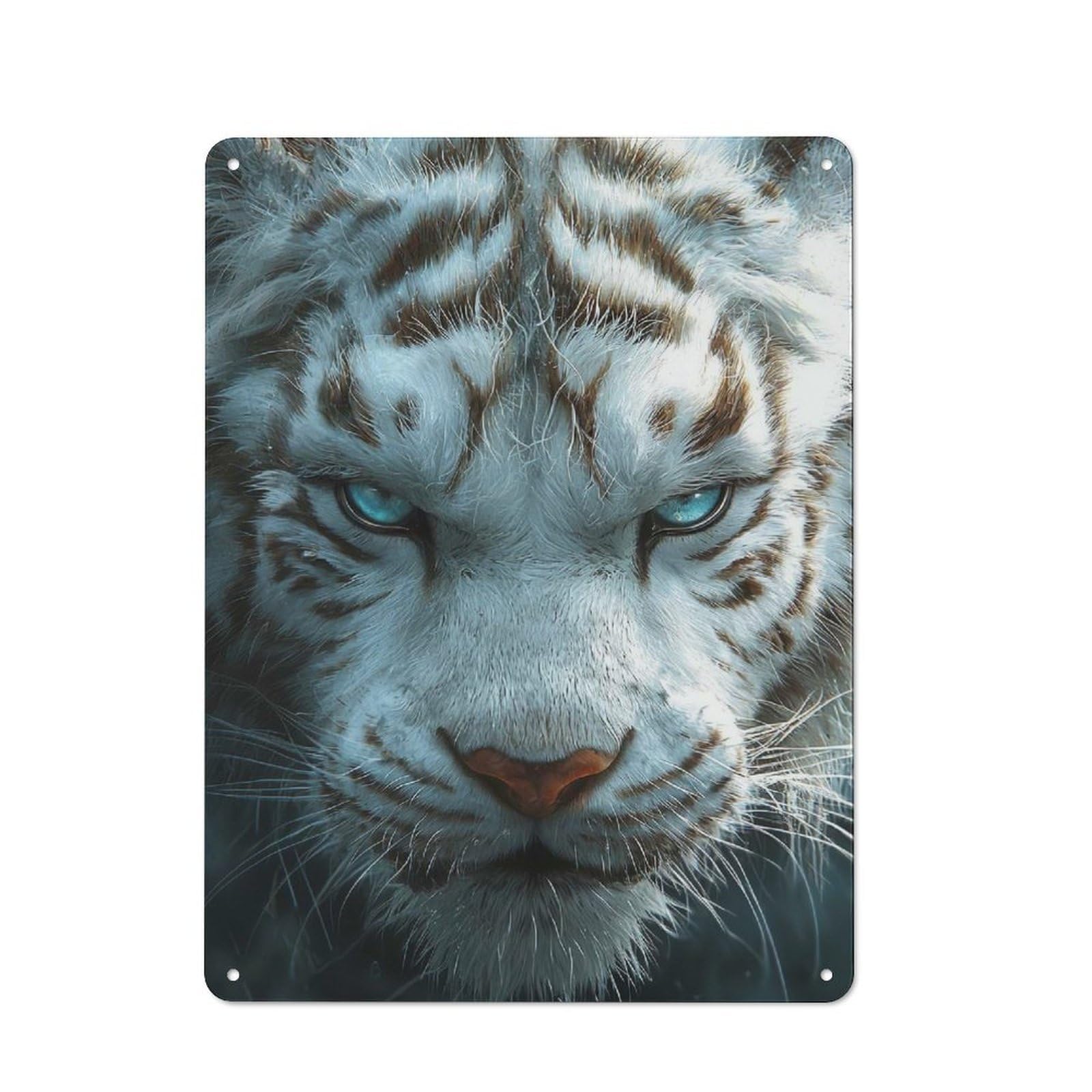 Junmoney White Tiger Close-Up Metal Plaque 40X30cm With For Garage Wall, Retro Decor, For Garage Decor Collectors Refreshing A Room In Autumn