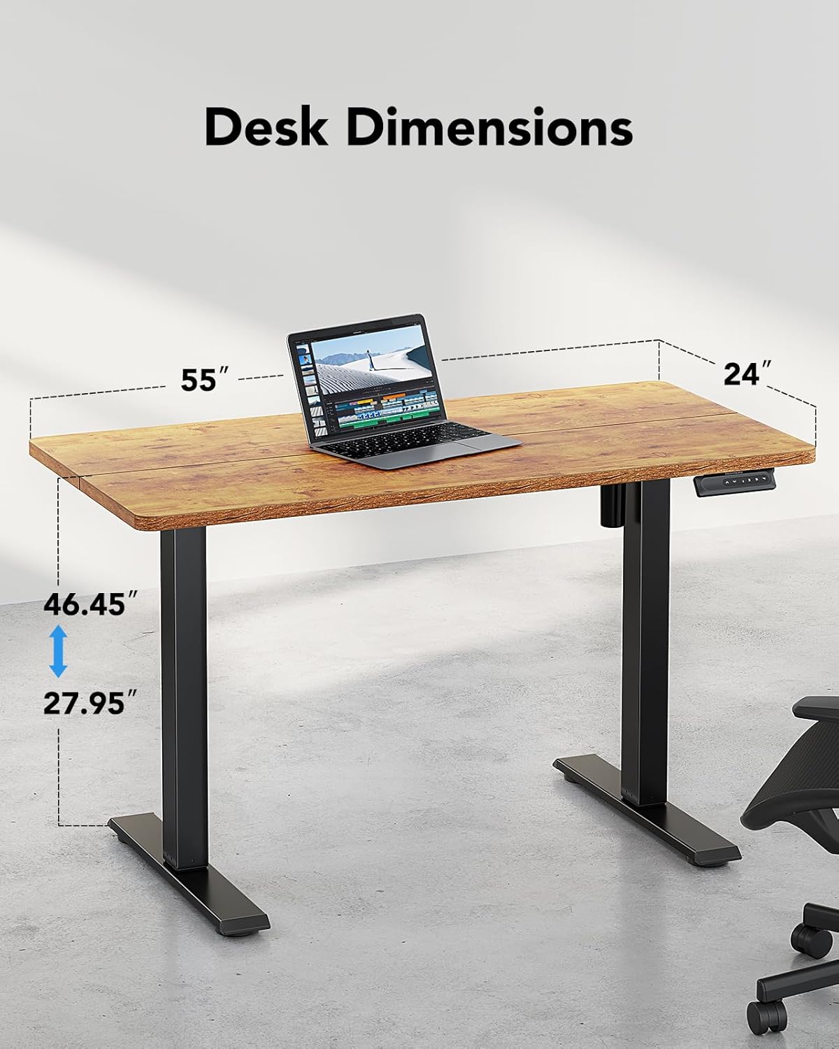 Two versions of the HUANUO desk control panel, both featuring digital height display and memory preset buttons.