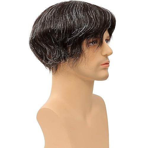 Miniatura 5 de Toupee de piel fina suave de 0.002 in PU 10x8 pulgadas reemplazo de cabello para hombres postizo 100% europeo piezas de cabello humano para hombre