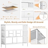 Vista 23 de Cómoda para dormitorio, soporte de TV con tomas de corriente y luz LED, cómoda de 6 cajones con bolsillos laterales y ganchos, cómoda ancha