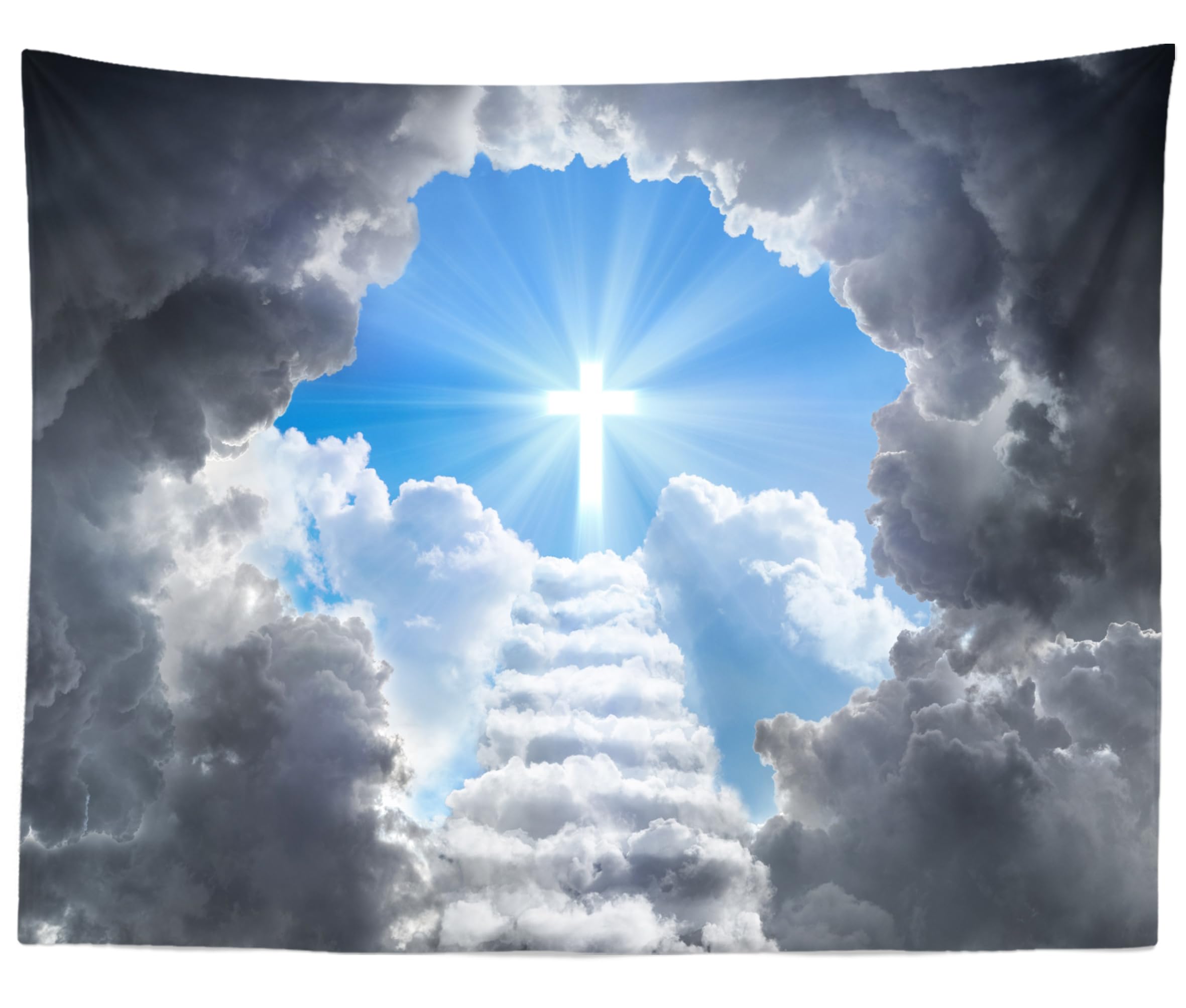 Loccor Cross Tapestry Stairway to Heaven Tapestry Wall Hanging Heaven Clouds Holy Jesus Cross Wall Hanging Religous Church Decor Home Bedroom,Living