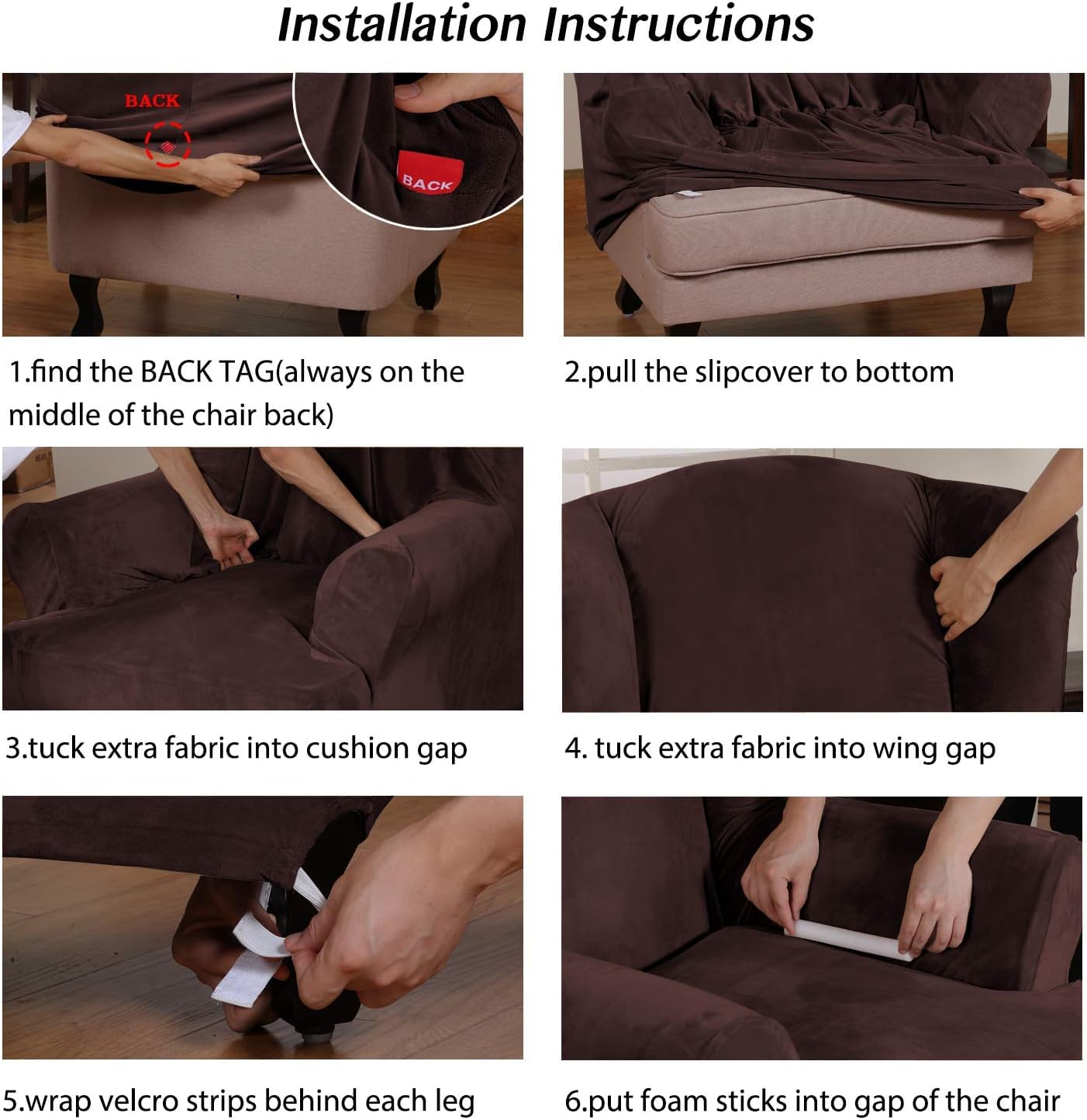 Turquoize Wing Chair Slipcover Velvet Slipcovers for Wingback Chairs Ultra Soft Plush Sofa Covers 1-Piece Furniture Cover/Wingback Chair Cover with Elastic Bottom, Machine Washable(Wing Chair, Brown)