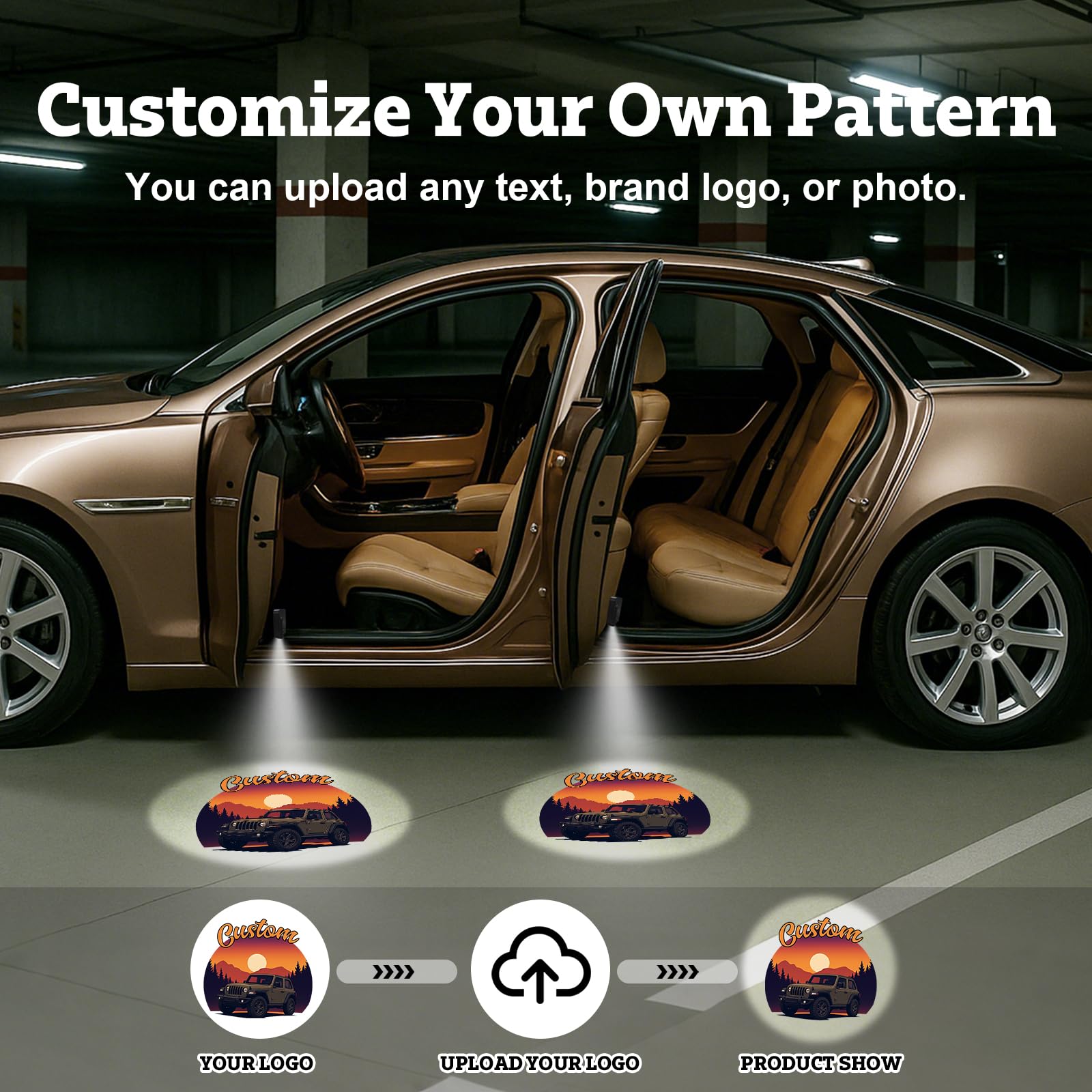 Sunamd 2PCS Custom Car Door Lights Logo Projector - Personalized LED Car Door Step Welcome Light, DIY Your Text/Photo on LED Light Projector, Customized Gifts, Suitable for All Brands of Cars