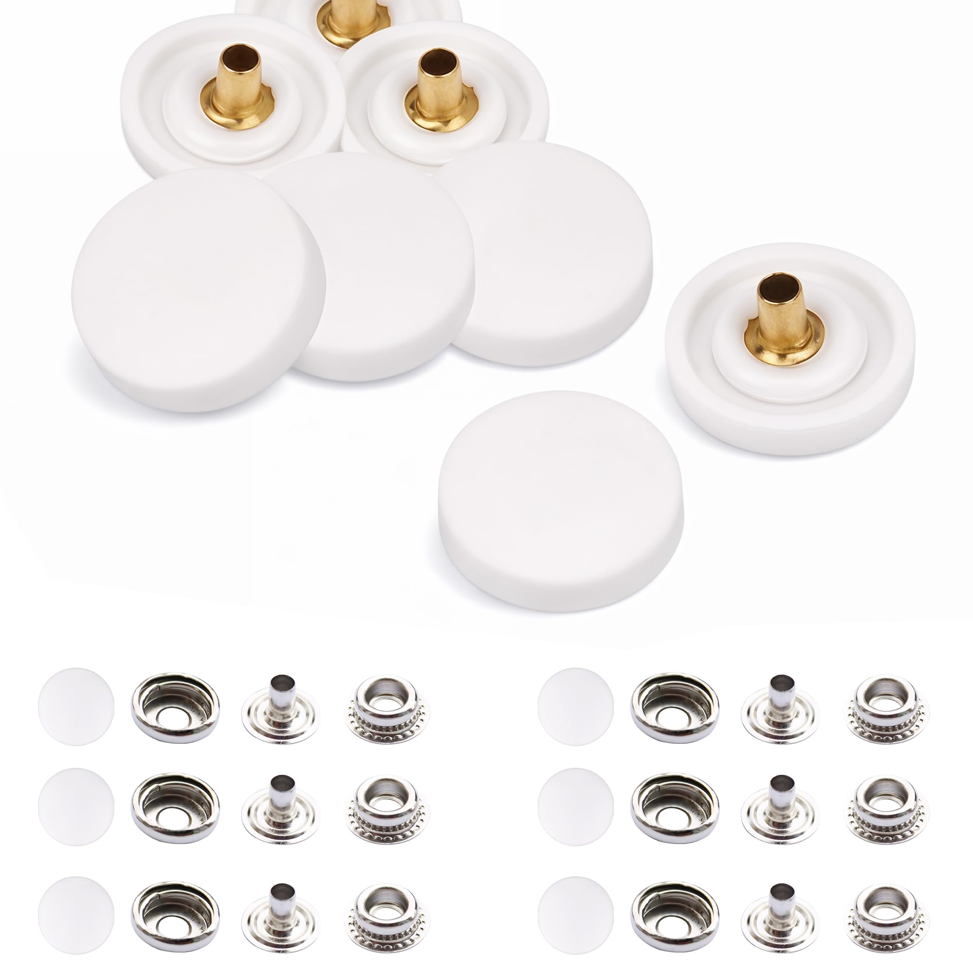Trimming Shop 15mm Large Press Studs Snap Fasteners Plastic Cap with Silver Metal Back Snaps, No-Sew Snap Buttons for DIY Leathercrafts, Jackets, Handbag, White, 10pcs Set