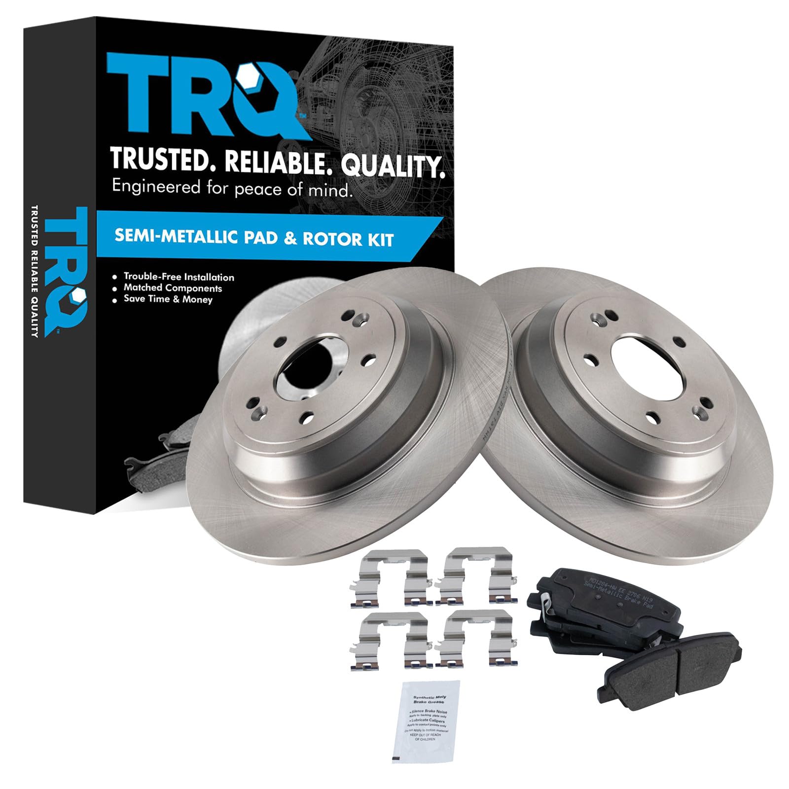 TRQ Rear Brake Pad and Rotor Set Semi Metallic Rotors Compatible with 2009 Hyundai Genesis