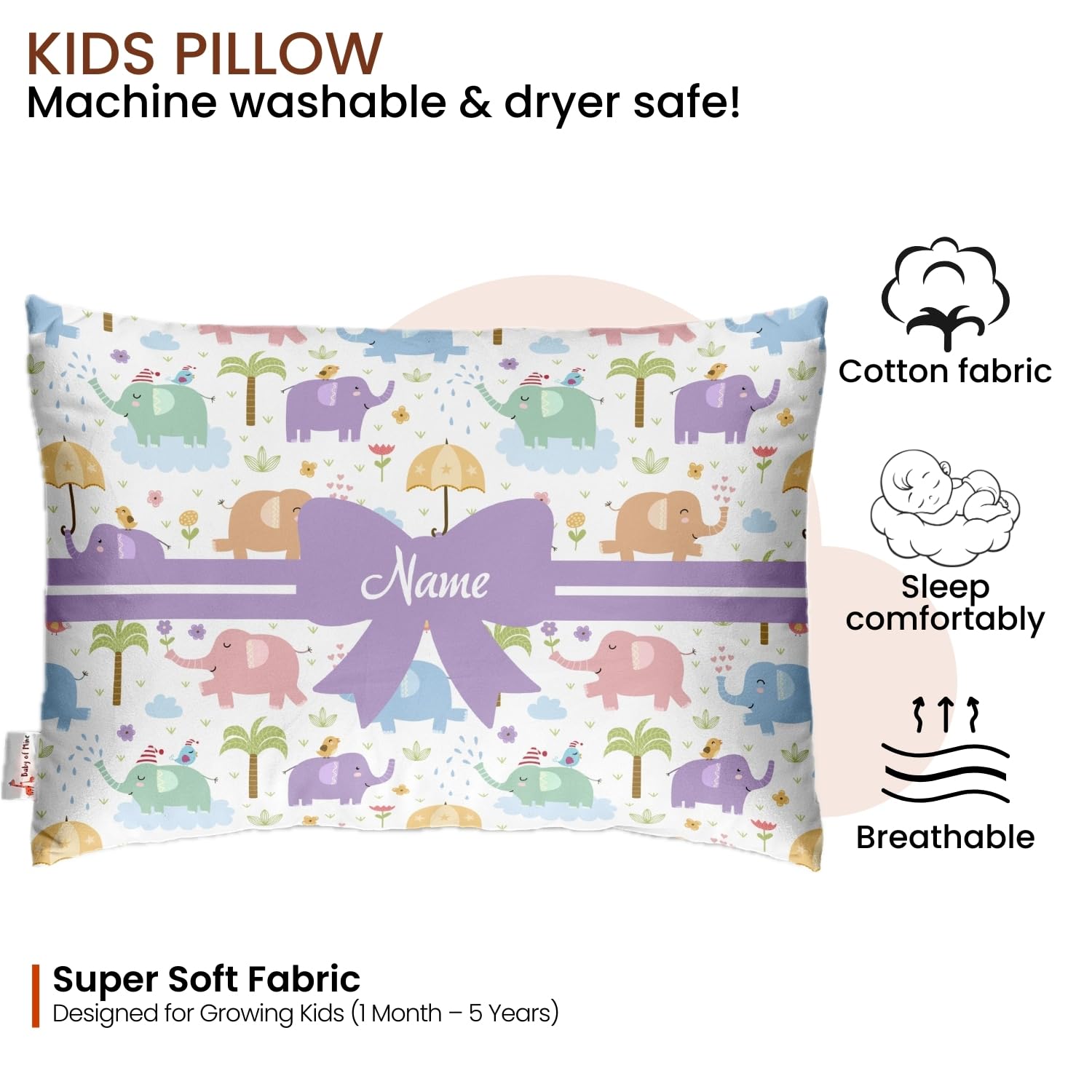 Baby of Mine Personalised Premium Baby Pillow – Super Soft Cotton Cushion for Kids (1 Month–5 Years), Cute Cartoon & Animal Prints, Neck Support, Head Shaping Pillow for Baby Sleep & Bedtime Comfort 3