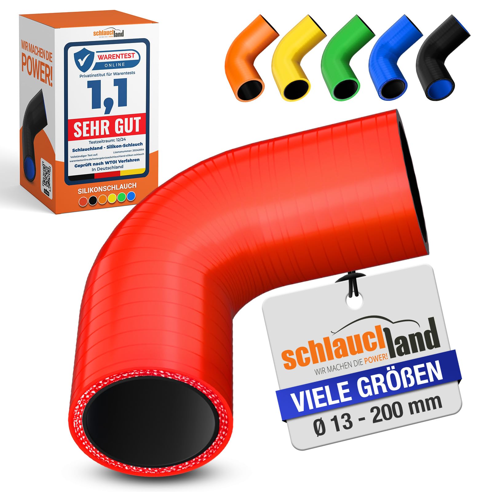 2 Stück | Silikonbogen 90° Grad ID-Ø 64mm rot 200°C | VIELE GRÖSSEN & FARBEN | Silikon-Schlauch Ladeluft LLK Kühler Schlauch-bogen Turbo Kühlmittel Kühlwasser Ansaug Gummi flexibel Rohr PREMIUM