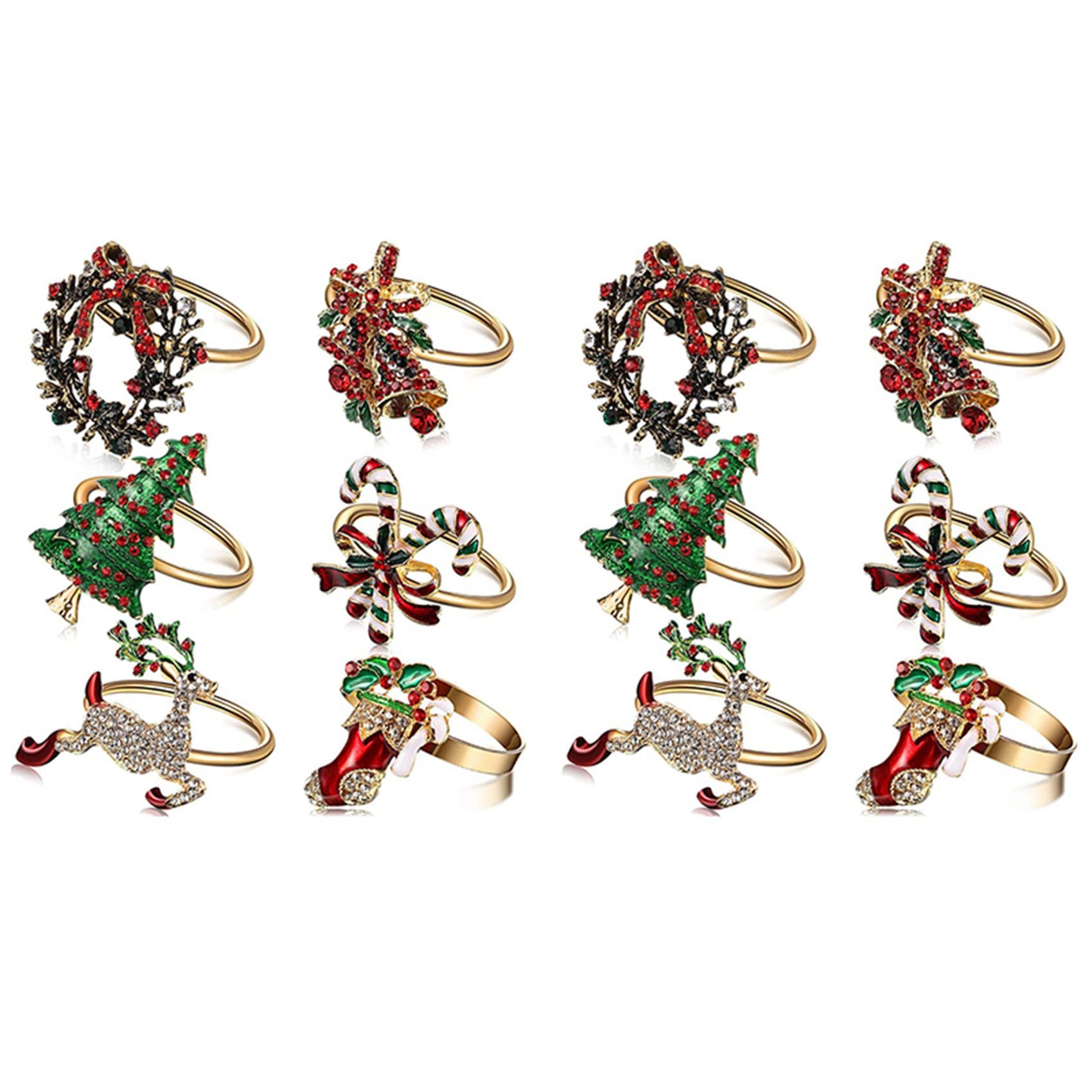 Hndhbfgrt 12Pcs Christmas Napkin Rings Xmas Napkin Holder Rings Wreath for Holiday Party Dinner Table Decoration