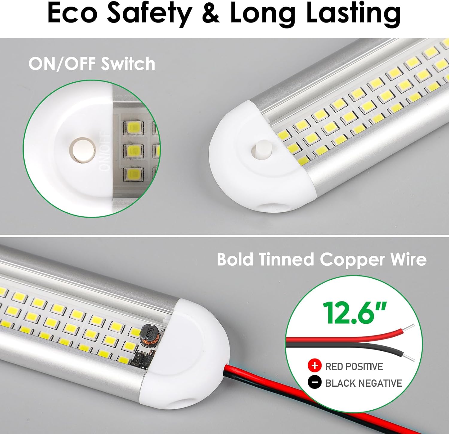 ropelux 12v Led Light Bar Strip, 120leds 1500LM 8W DC 12 Volt Led Strip Lights Fixtures with Switch, Enclosed Trailer Lights for RV Interior, Van, Truck Lorry, Camper, Boat, Caravan, Motorhome (9Pcs)