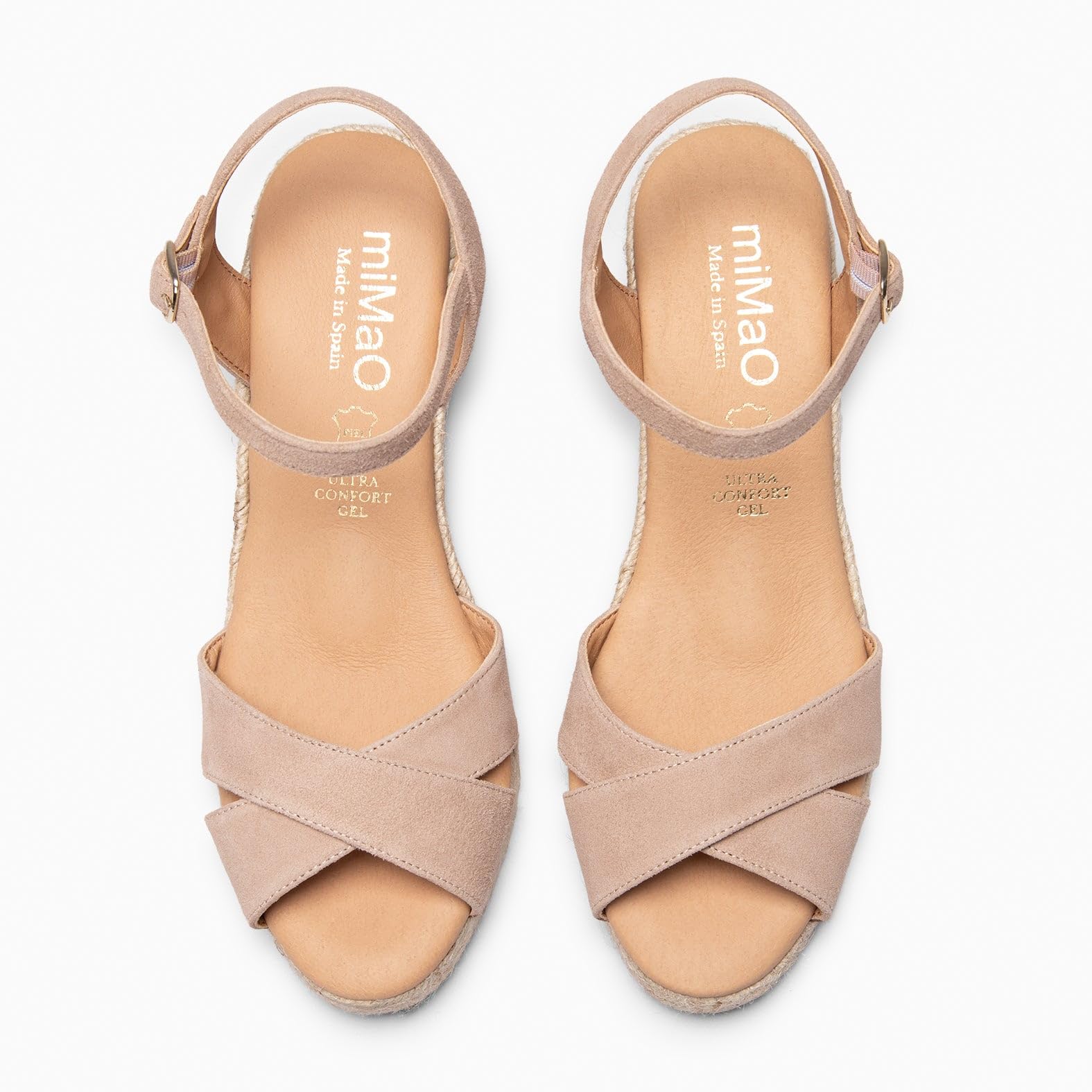 Sandalias con cuña de Esparto con Tiras Cruzadas de Piel y Plantilla de Gel Hecho en España