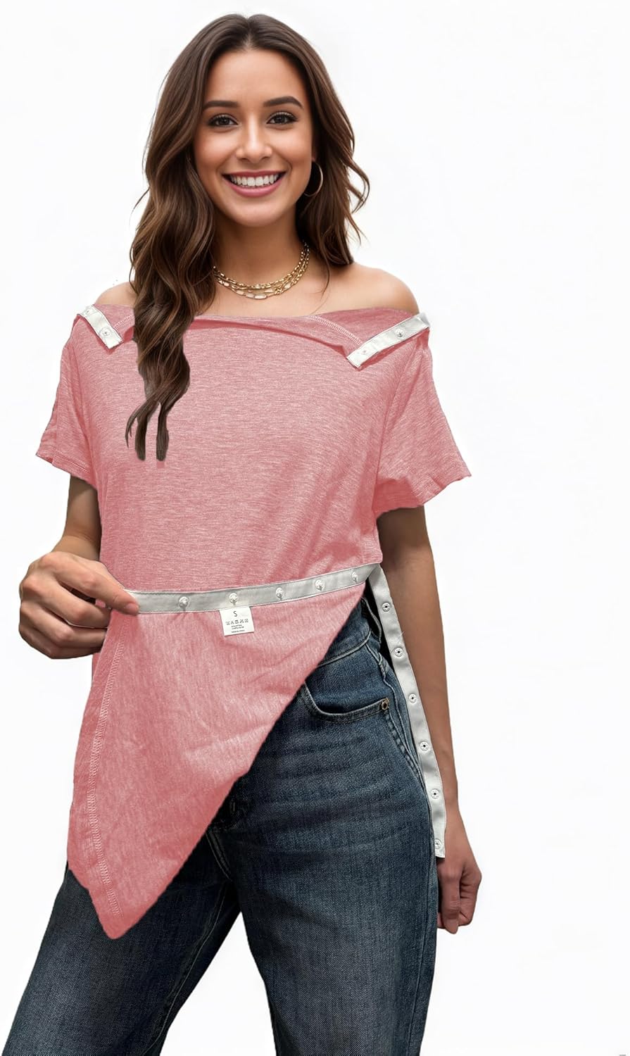 Youdiao Post Shoulder Surgery Shirt for Women Tear Away Snap Short Sleeve Rotator Cuff Recovery Must Haves Chemo Clothing