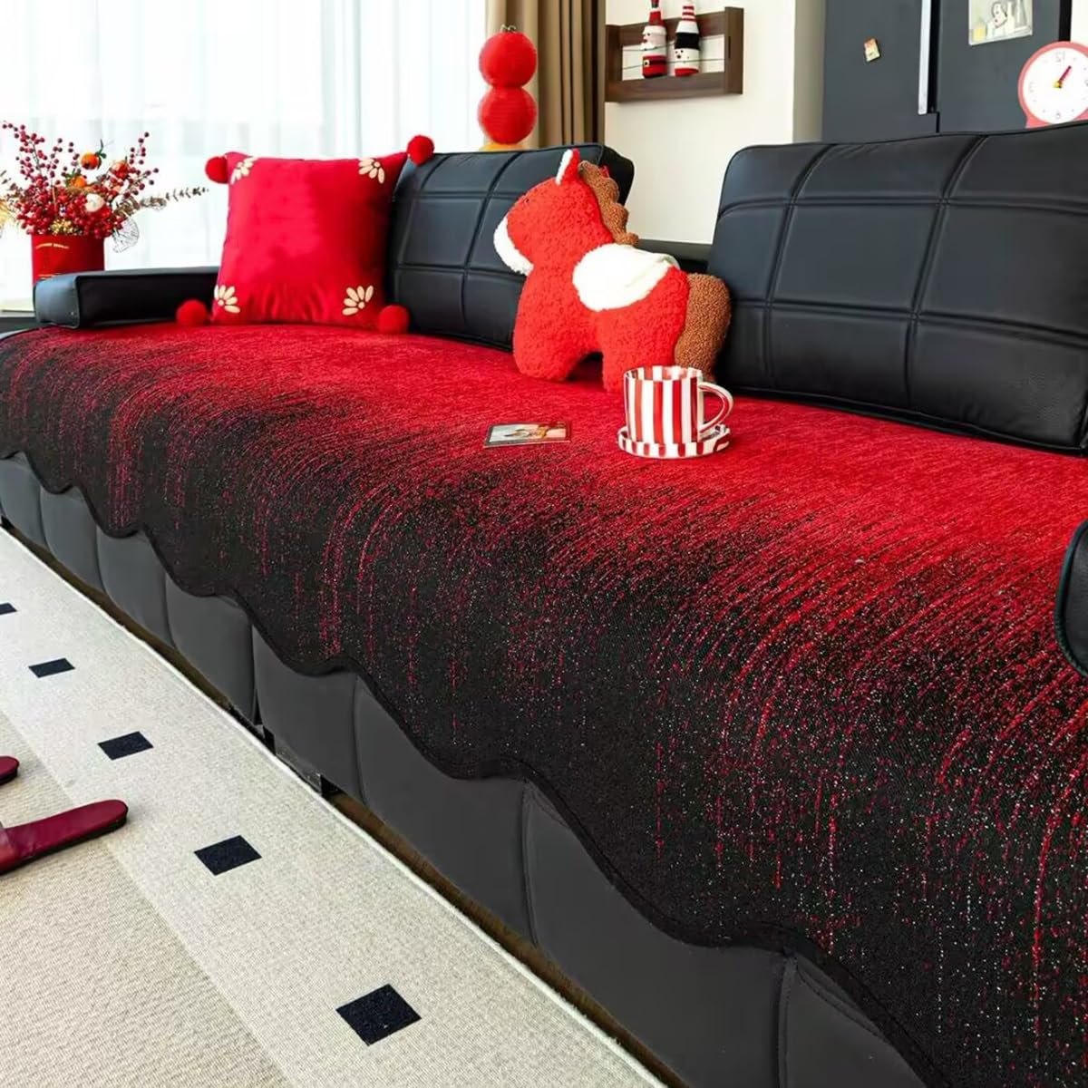 ZGWRYI Slipcovers Seat Protector,Thick Chenille Sofa Covers Non Slip,Soft Washable Couch Seat Protector Pads Throws for Furniture Settees Corner Armchair(Red,70x120cm)