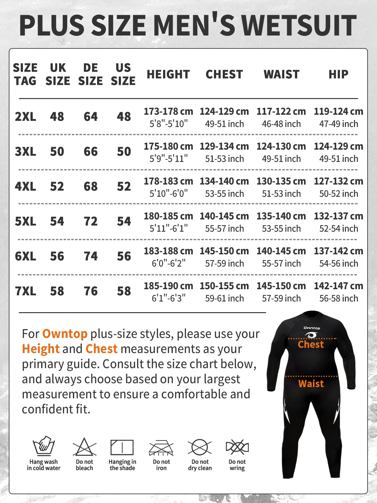 Owntop Traje de neopreno de talla grande para hombre y mujer, 3/2 mm con cremallera trasera, traje térmico de cuerpo completo, traje de buceo para buceo en agua fría, surf