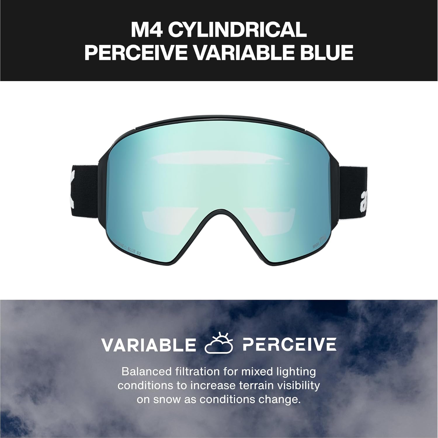 Anon M4 Unisex Cylindrical Ski & Snowboard Goggles – Interchangeable, Anti-Fog, 100% UV Protection & Over the Glasses Fit – Black, Variable Blue Lens, Regular Bridge