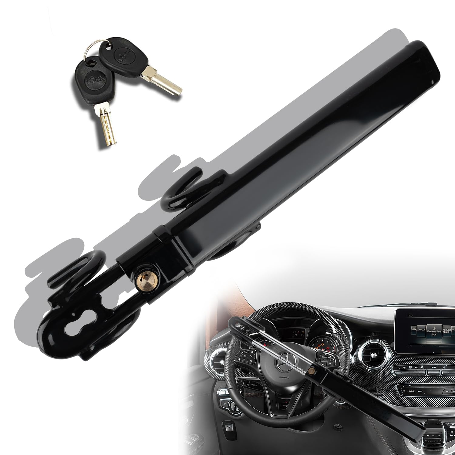 Steering Wheel Lock for car Universal Adjustable Length Anti-Theft Device Car Locks Double Hook Locks for Car SUV Pickup Truck Van(Black)