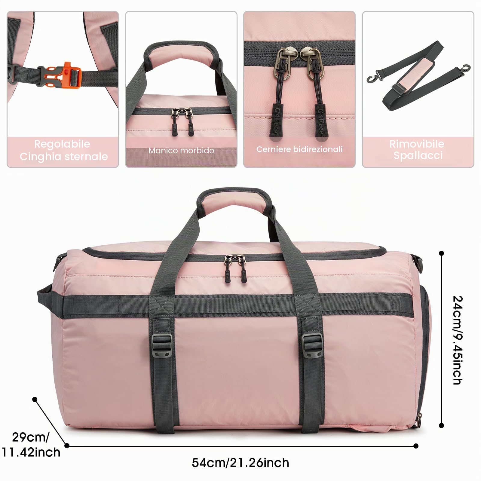 G4Free Borsa sportiva da 45 l, grande borsa da viaggio per uomo e donna, con scomparto per scarpe e scomparto bagnato, borsa da allenamento, borsa da palestra, borsa per sport e fitness e viaggi