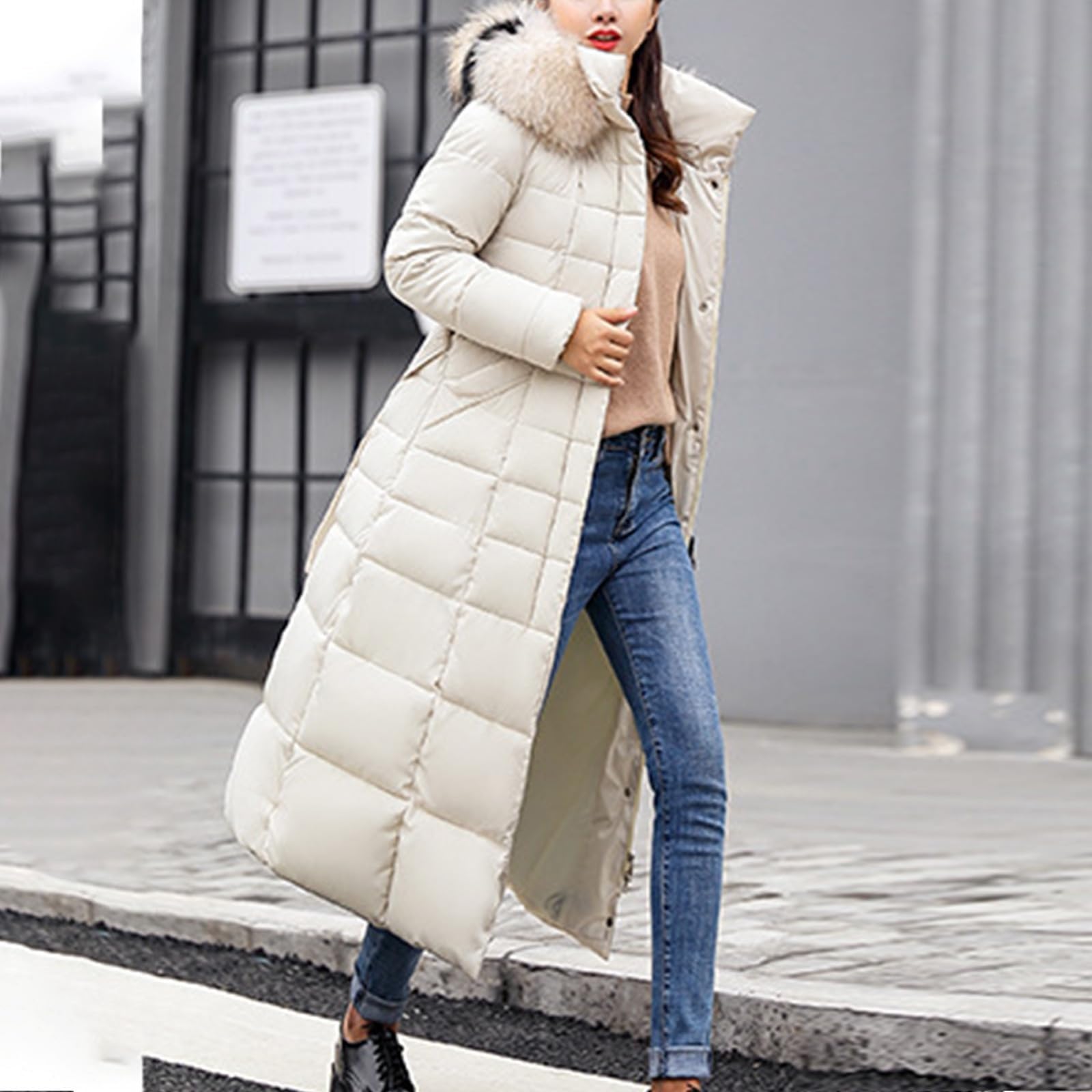 Generisch Giacca invernale da donna di grandi dimensioni, piumino lungo, trapuntato, giacca invernale, parka da donna, invernale, caldo, piumino leggero, per attività all'aria aperta, calda e casual