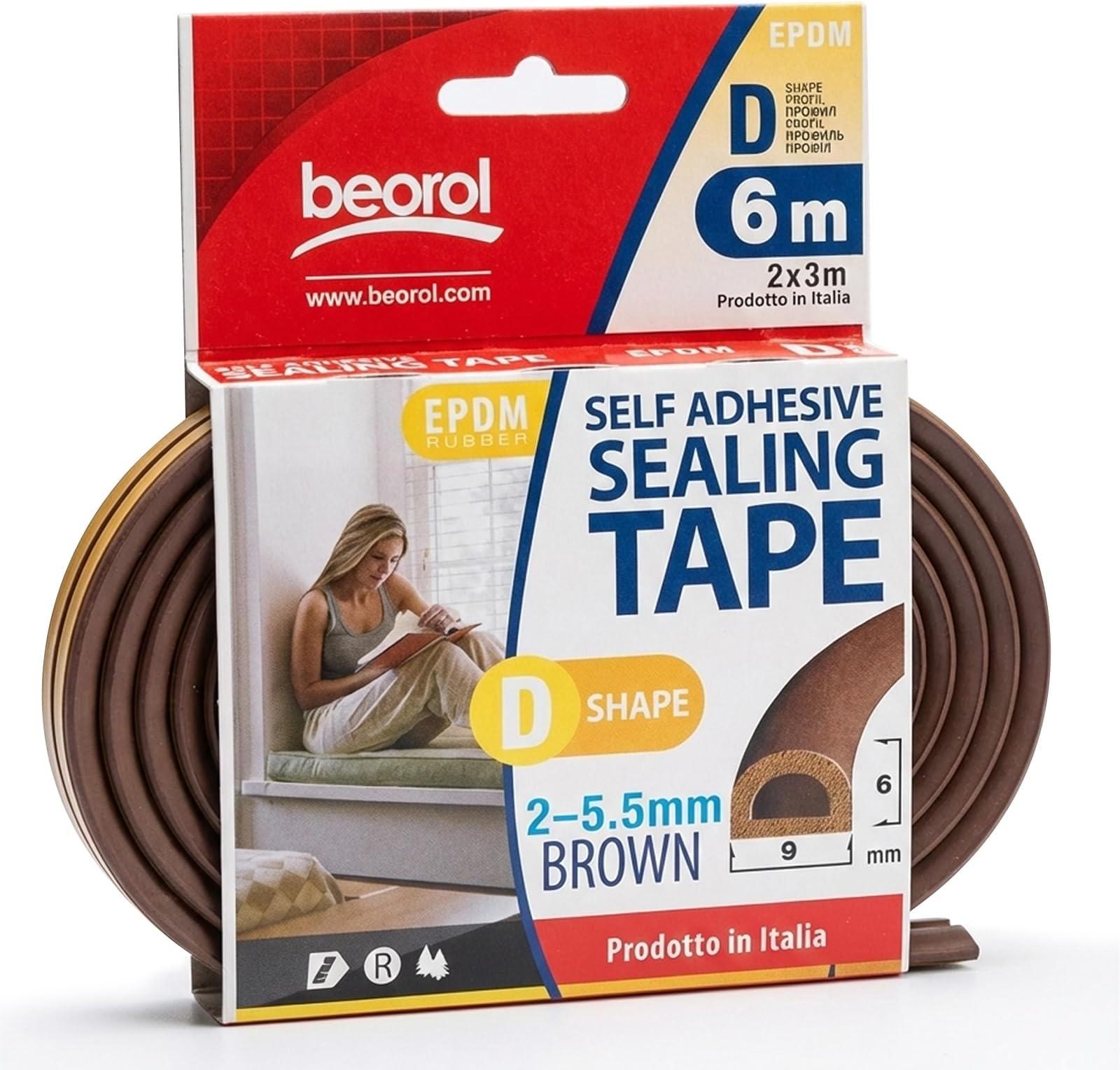 Beorol Weather Stripping D Shape – Brown Door & Window Seal Strip – Self Adhesive Draft Stopper for Dust, Noise & Insect Protection
