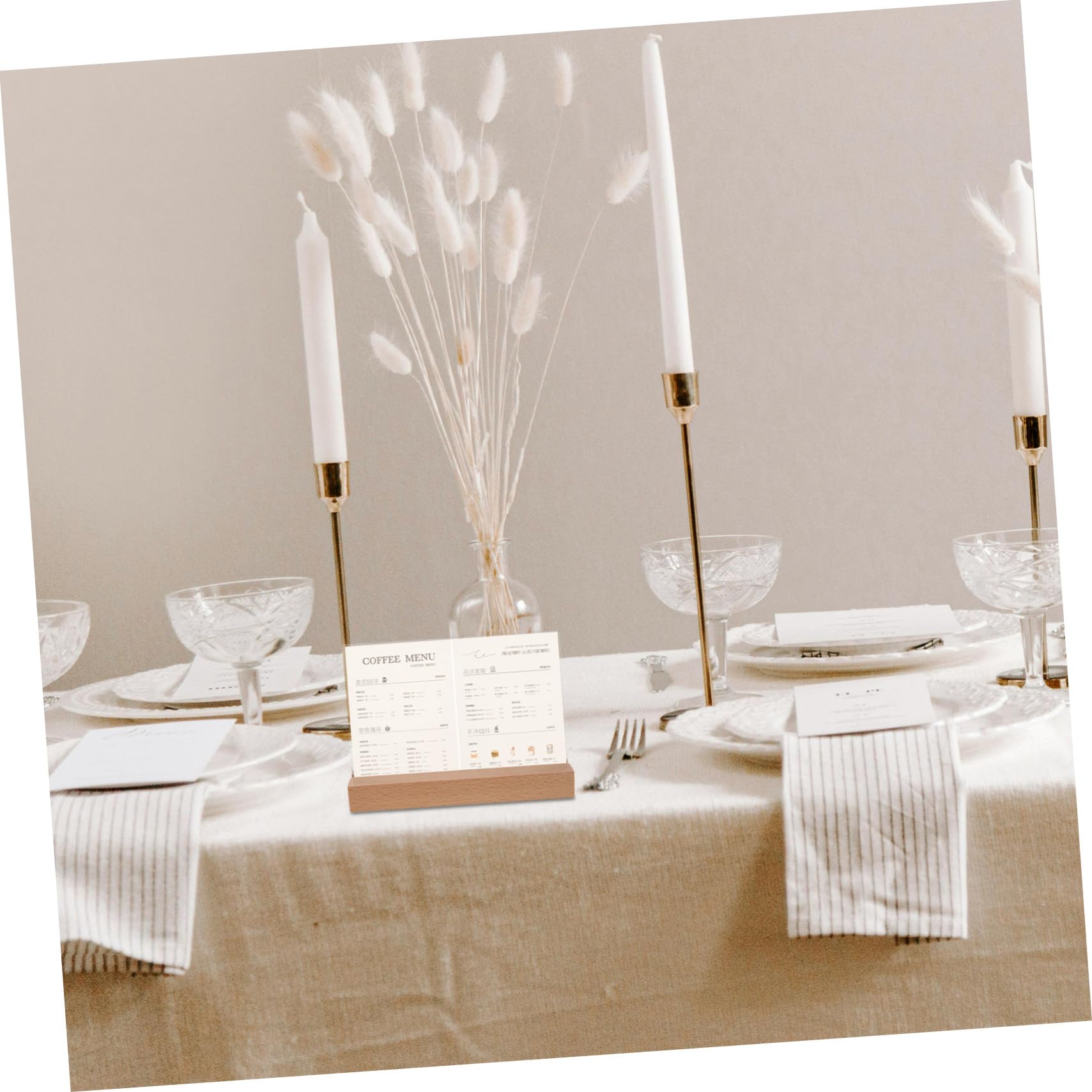 SHINEOFI 5pezzi Porta Biglietti da Visita in Acrilico Trasparente con Base in Legno Espositore per Menu Cartelli da Tavolo Supporto per Foto Display da Ufficio e Ristorante
