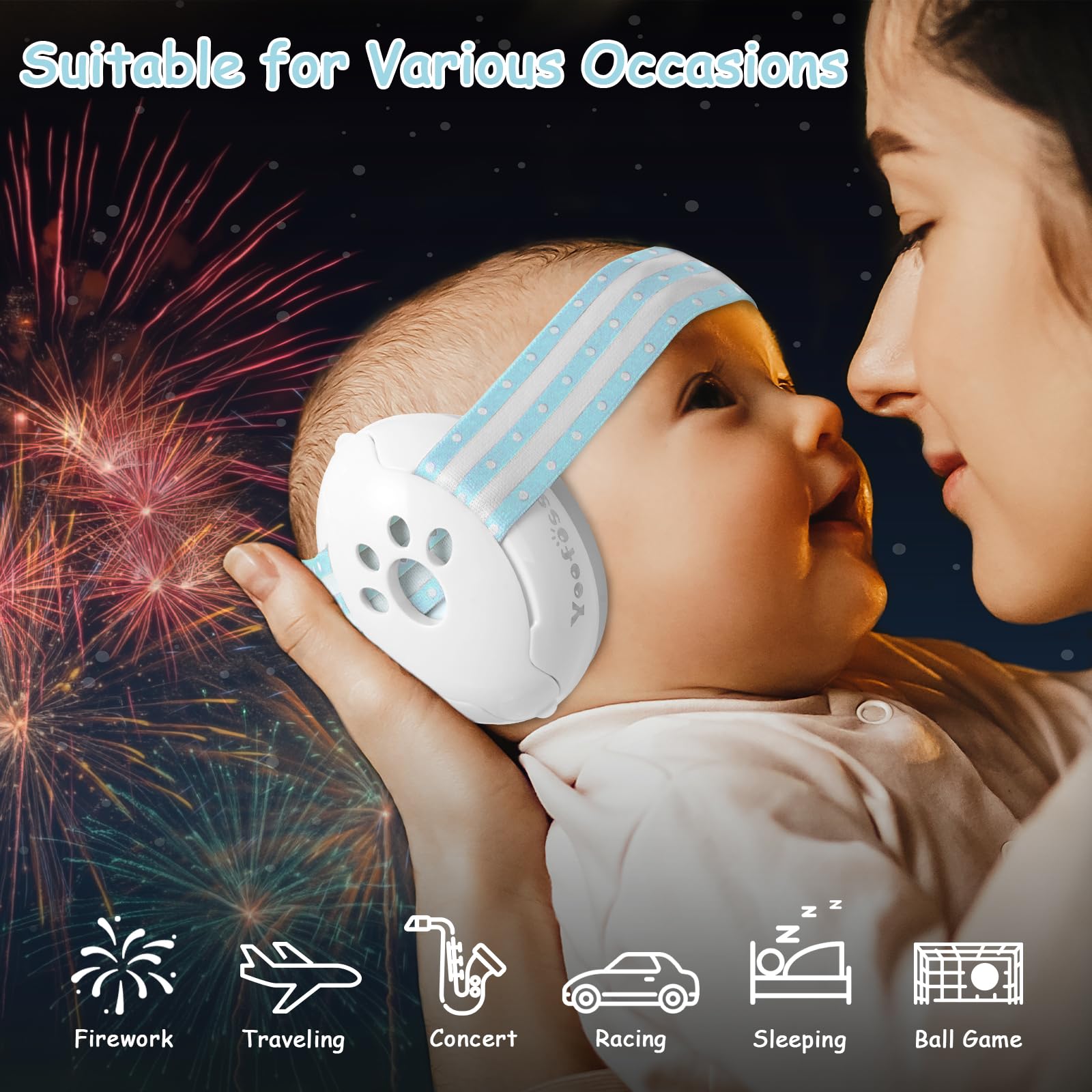 Yoofoss Casque Anti Bruit Bébé pour la Protection Auditive : Protection contre le Bruit pour Nouveaux - Nés et Bébés - Écouteurs Antibruit pour le Sommeil et les Déplacements - Certifiés CE et ANSI