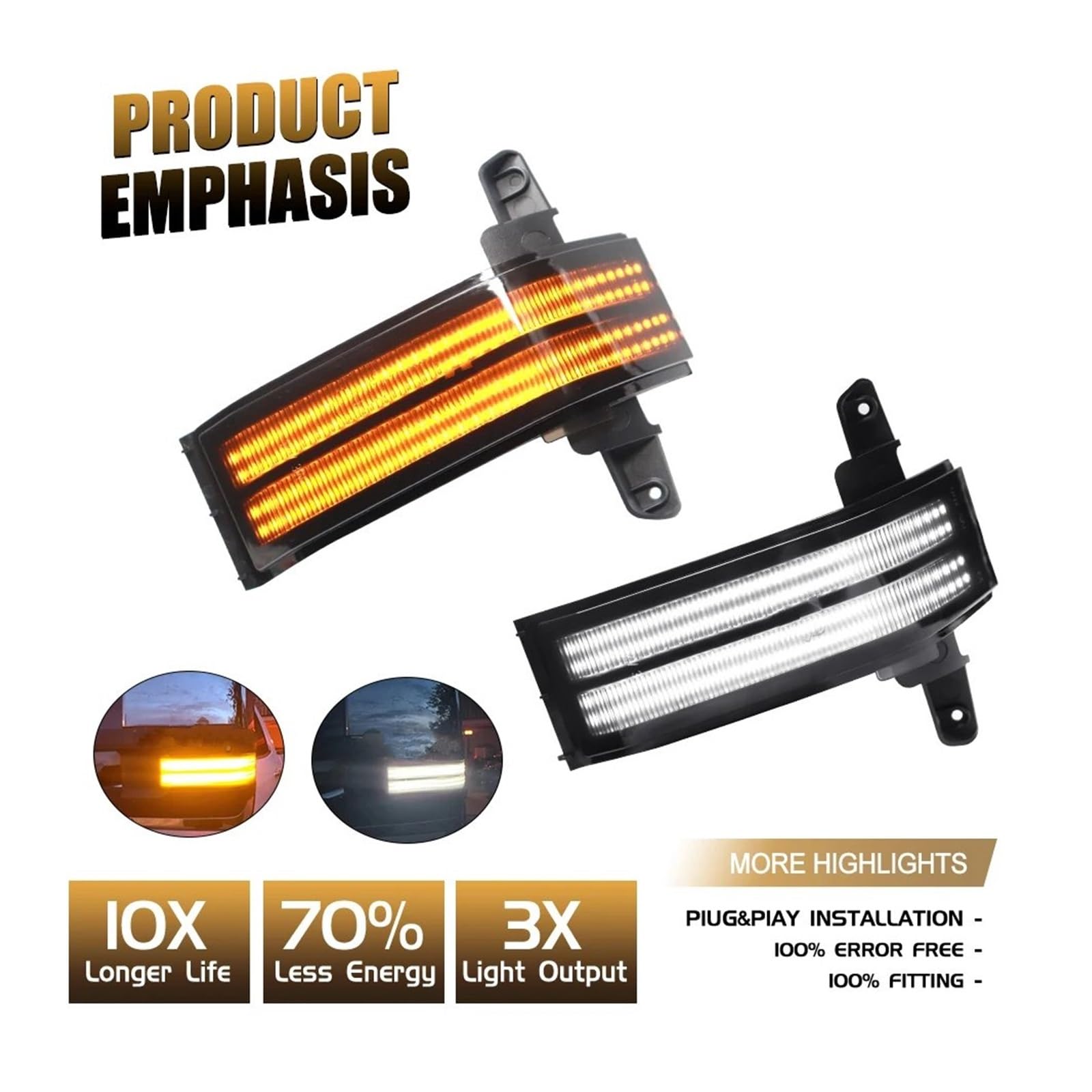 Clignotant Latéraux pour Chevy pour Silverado 1500 2500HD 3500HD Switchback Feu De Gabarit Latéral À LED Ambre Feux De Clignotant À Double Rangée Clignotant De Voiture